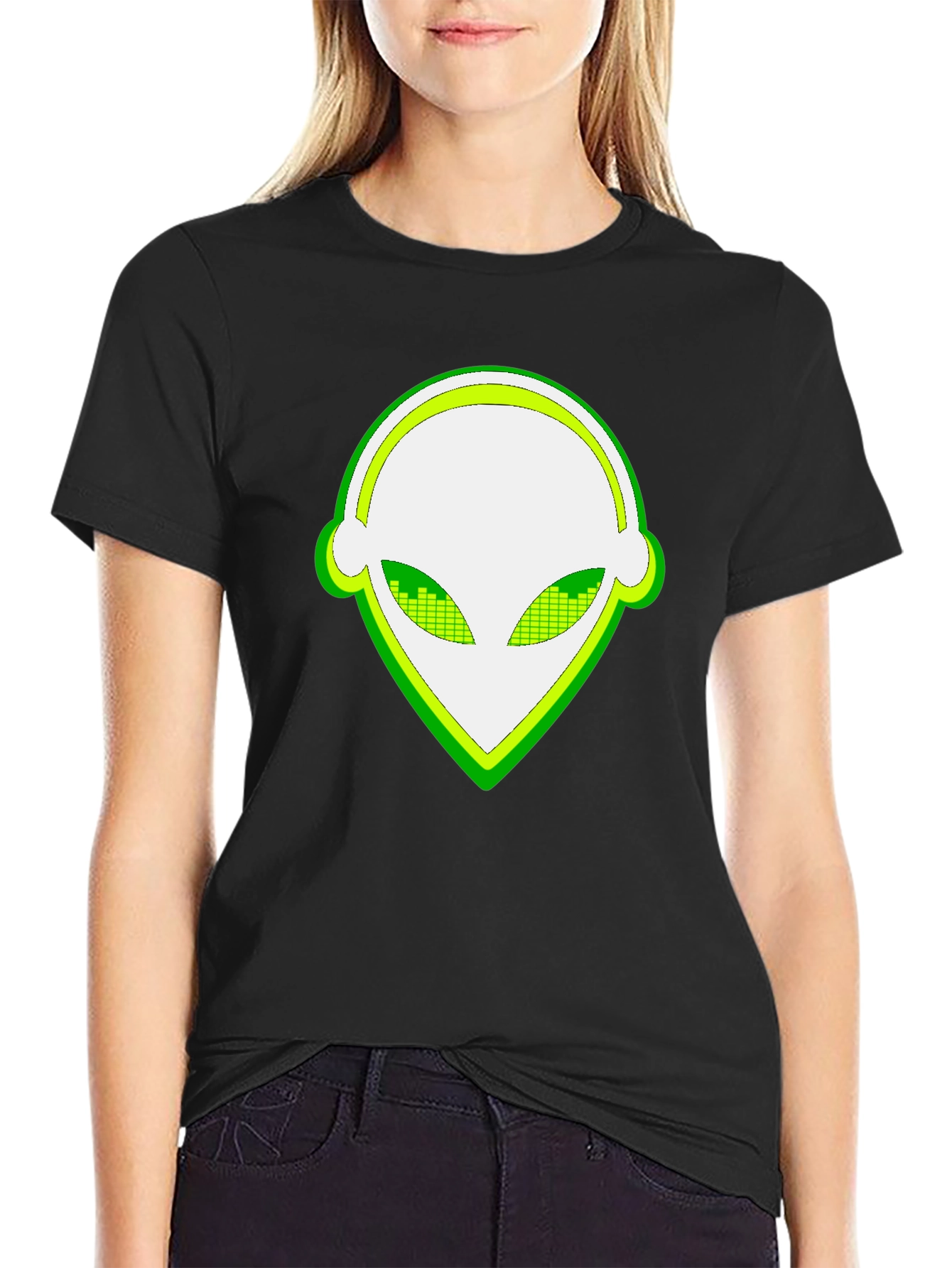 Black Alien Head T-Shirt - Cool Graphic Tee view 2