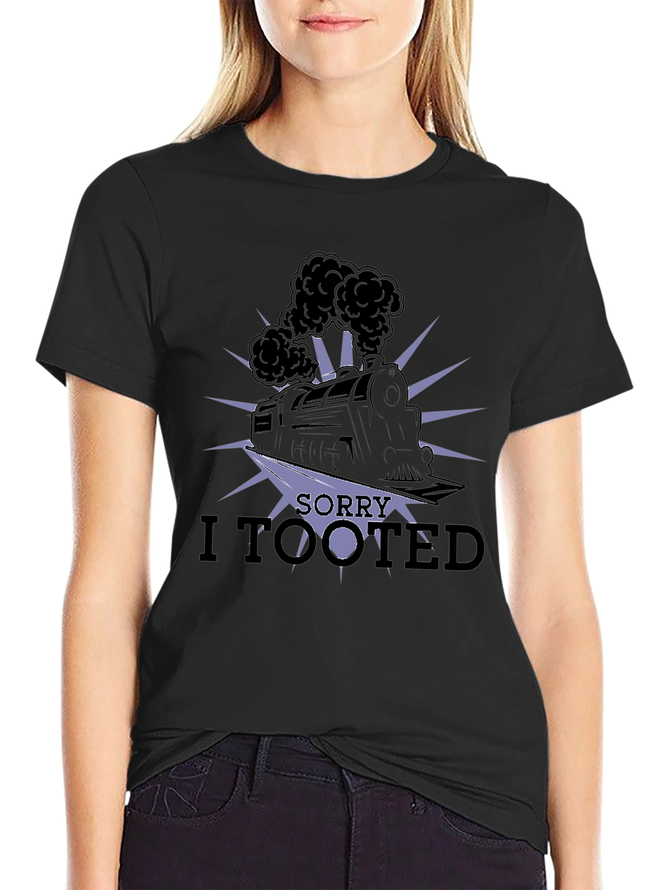 Black Funny "Sorry I Tooted" Train T-Shirt view 2
