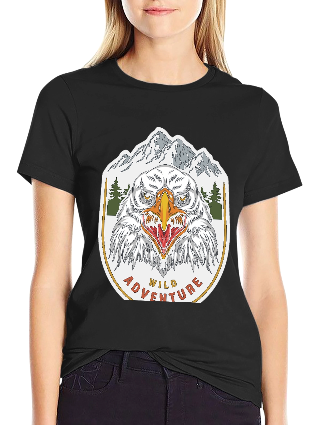 Black Wild Adventure Eagle Graphic T-Shirt view 2