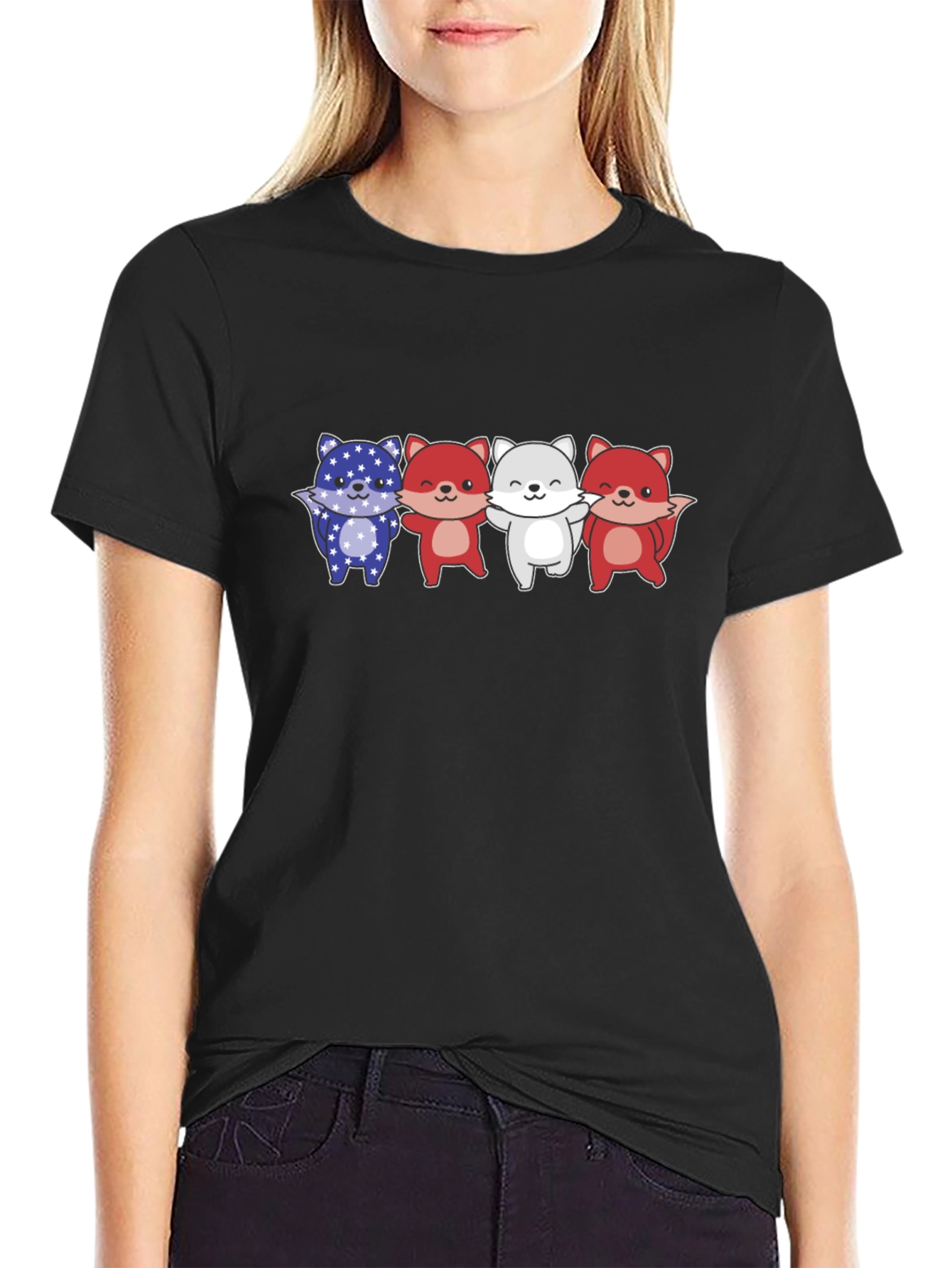 Black Patriotic Fox T-Shirt - USA Animal Design view 2