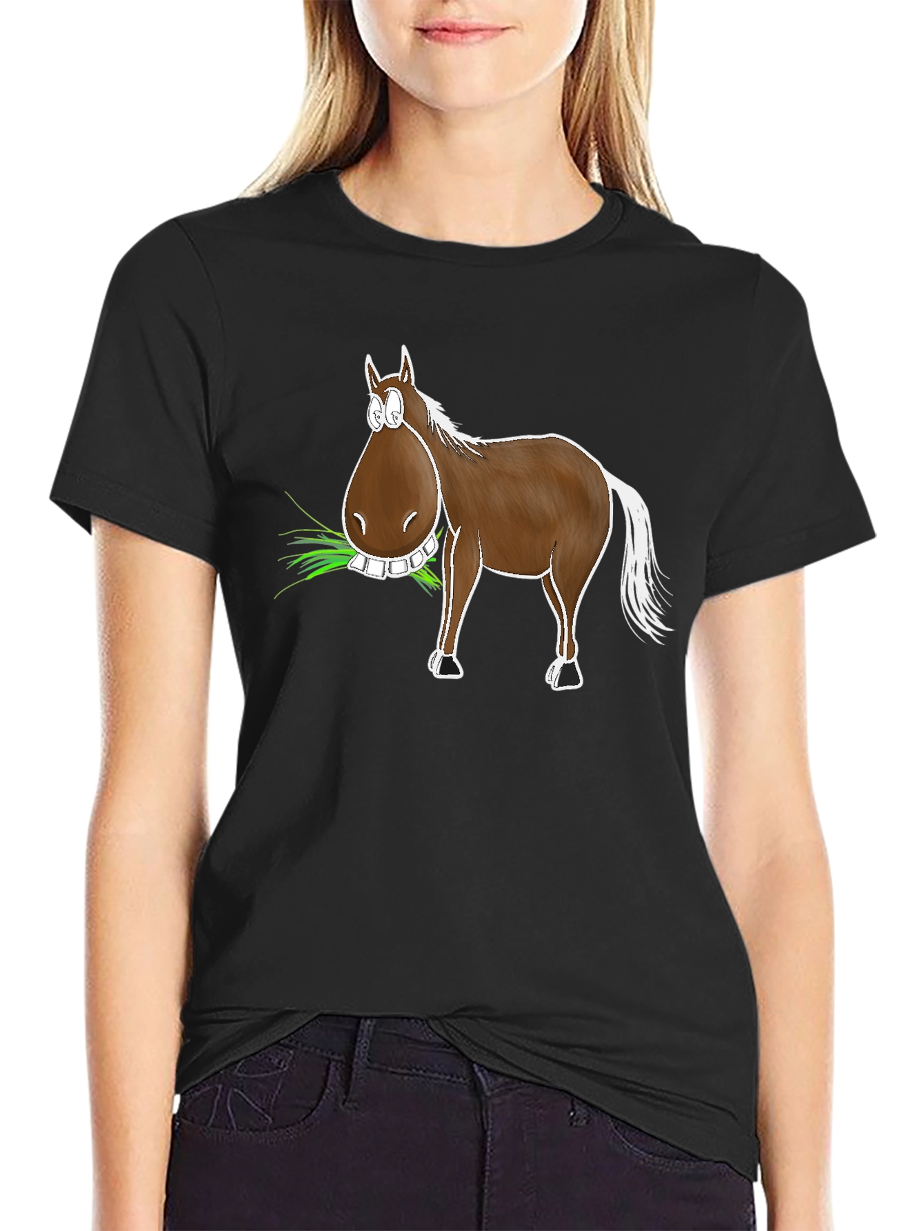 Black Funny Horse Graphic T-Shirt - Unisex view 2