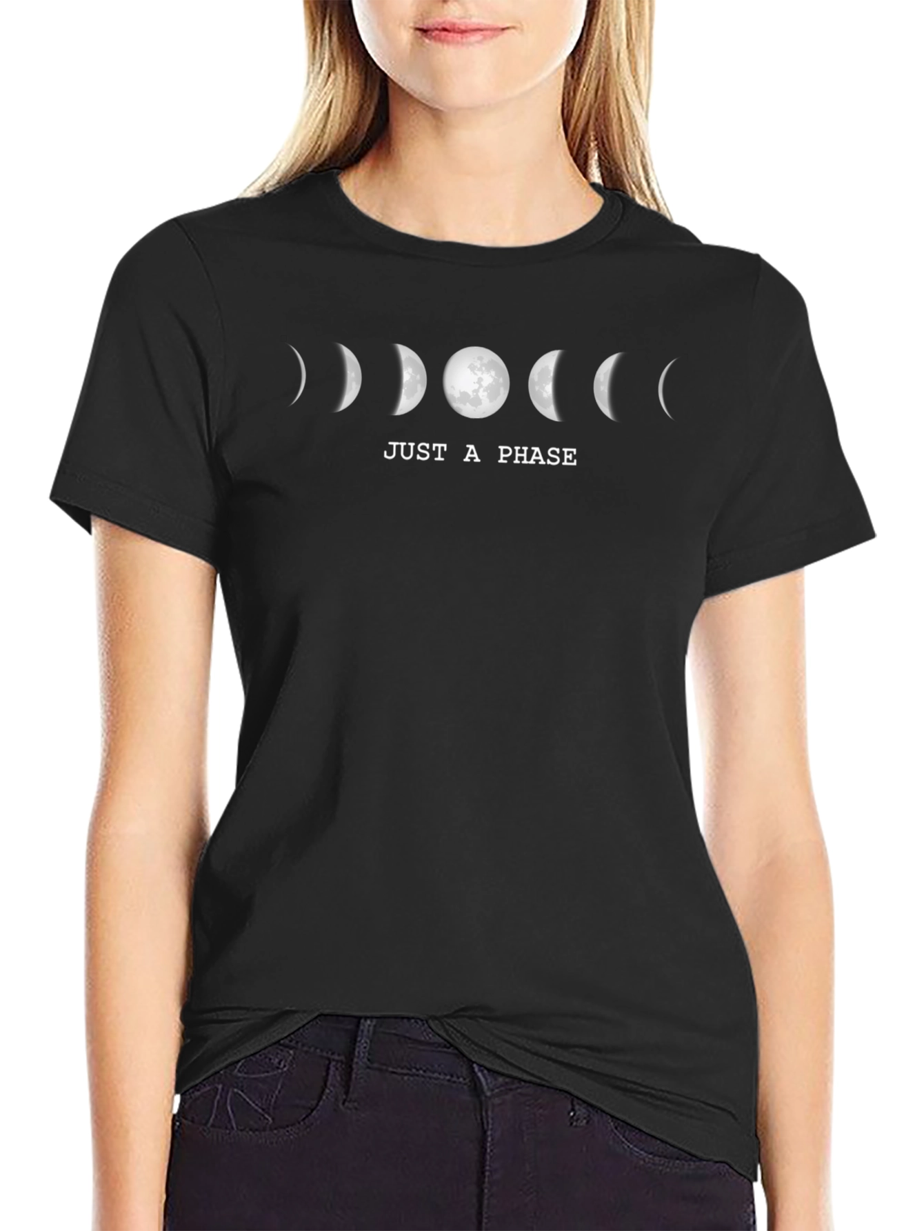 Black Moon Phase T-Shirt - "Just a Phase" Graphic Tee view 2