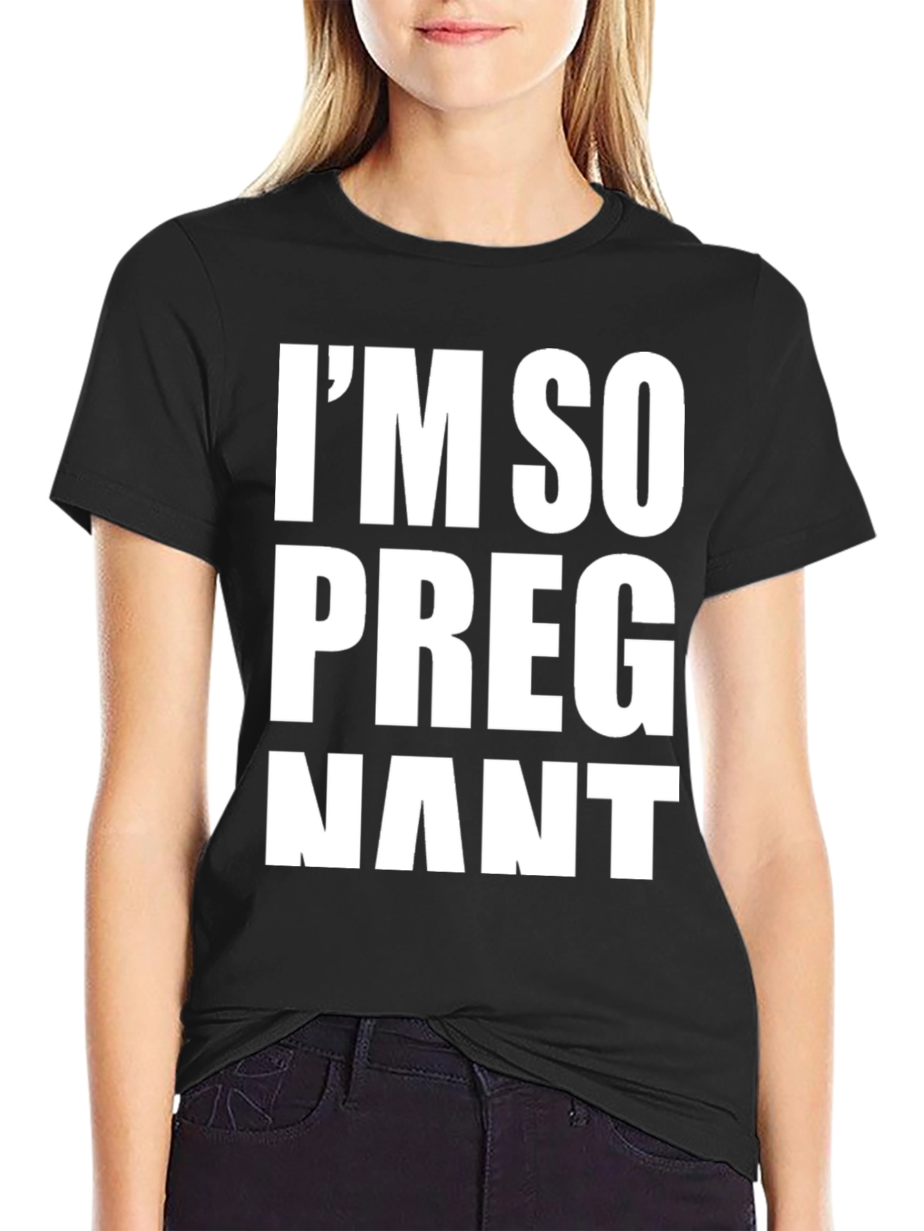 Black I'm So Pregnant T-Shirt - Humorous Graphic Tee view 2