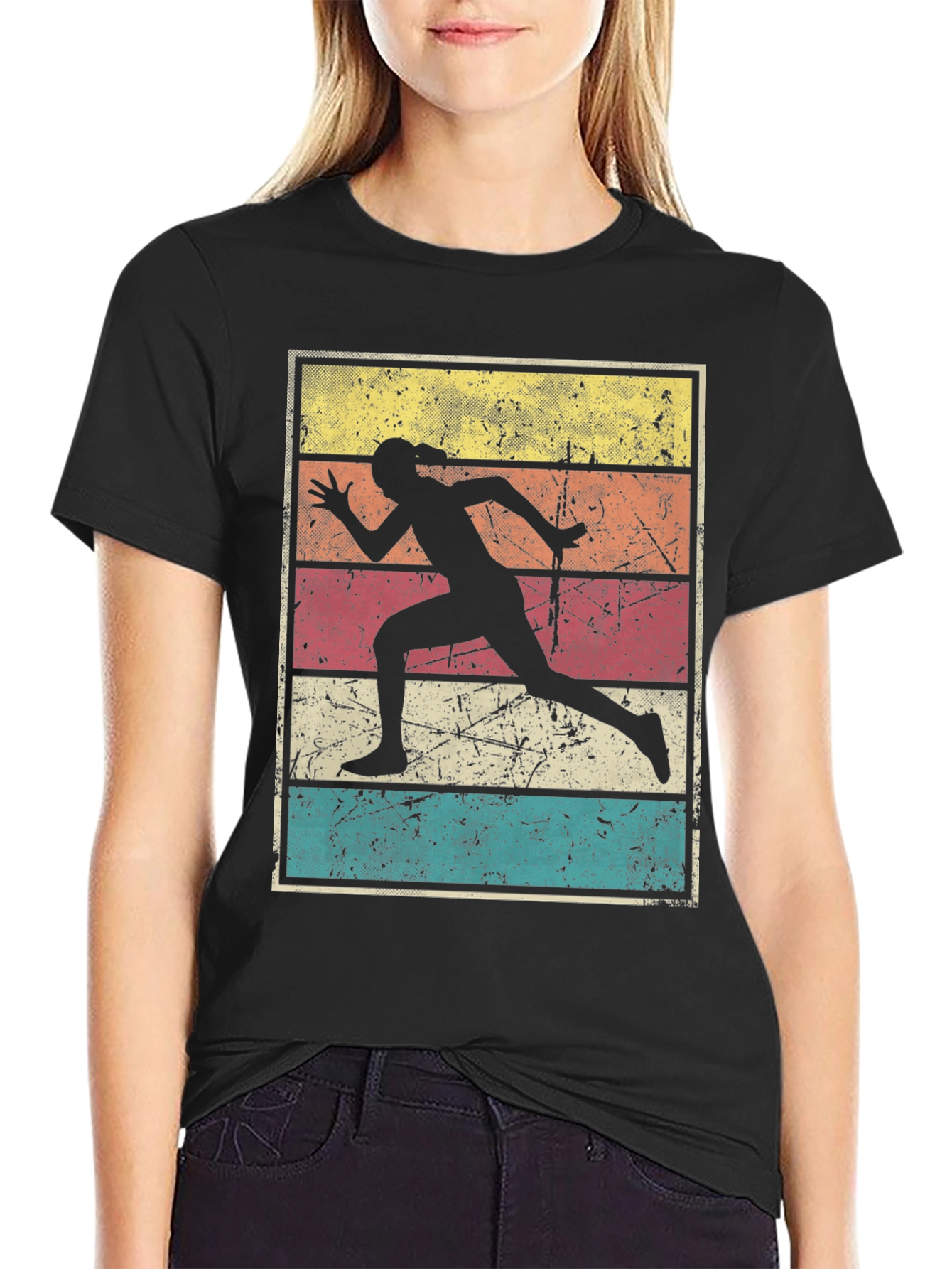 Black Retro Runner T-Shirt | Vintage Style Athletics Tee view 2