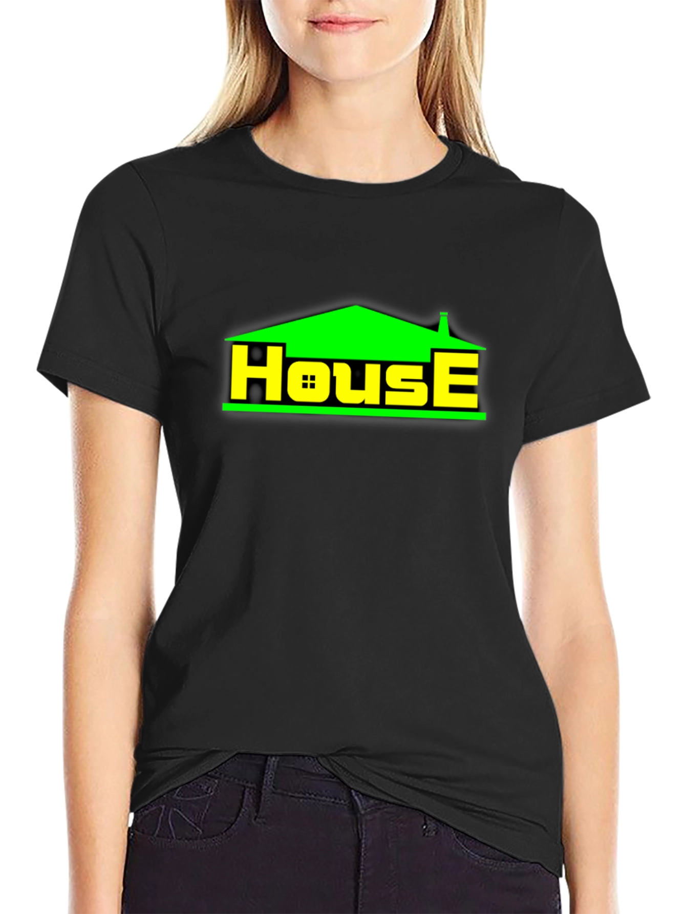 Black House Graphic T-Shirt - Black Crew Neck Tee view 2