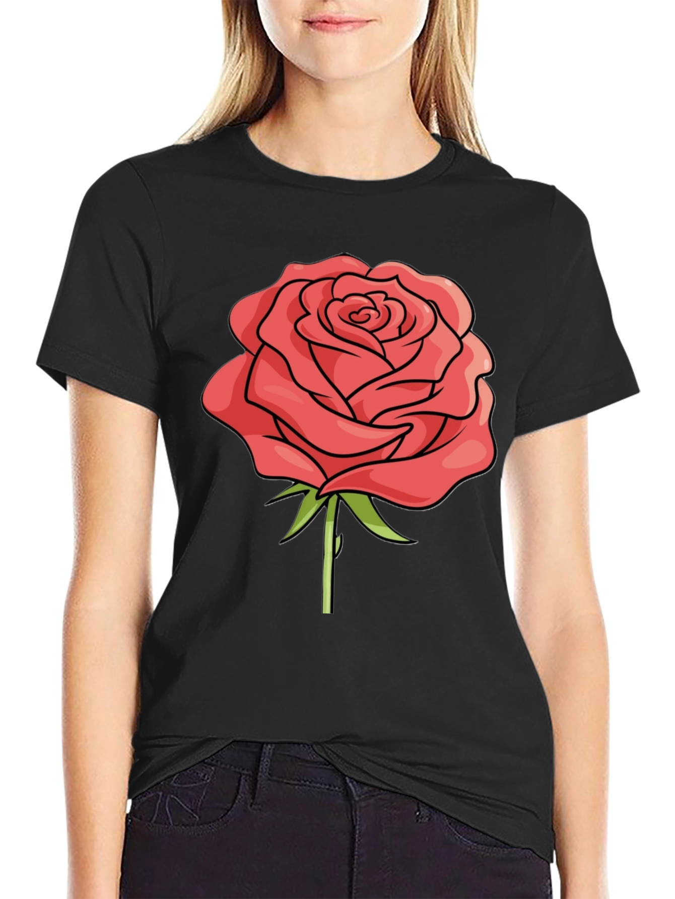Black Rose Graphic Black T-Shirt - Casual Style view 2