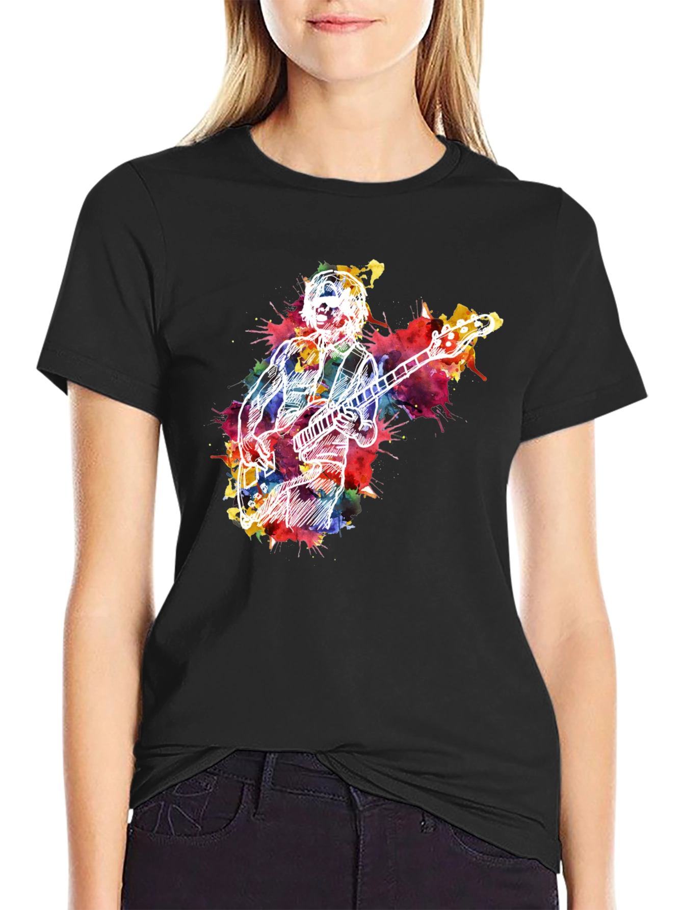 Black Musician Watercolor Graphic T-Shirt - Black view 2