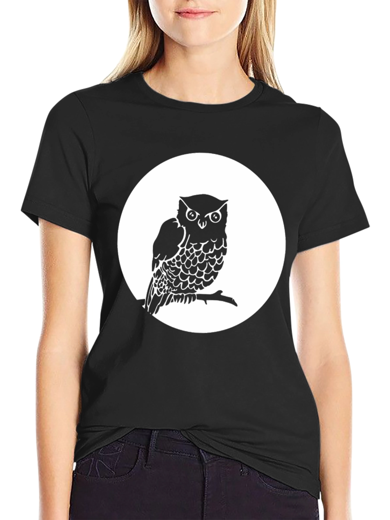 Black Owl on Branch Graphic Tee - Unisex Black T-Shirt view 2