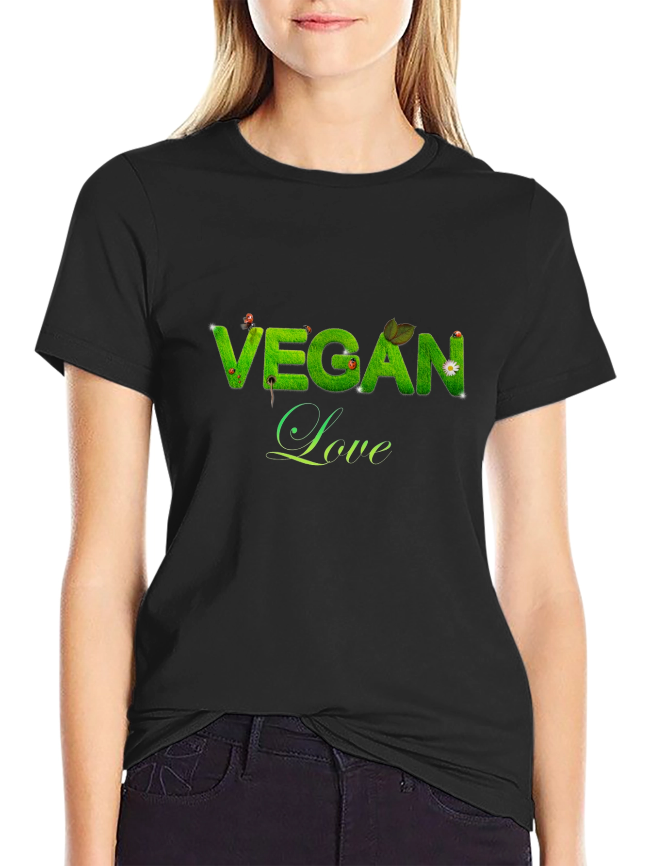 Black Vegan Love Black T-Shirt view 2