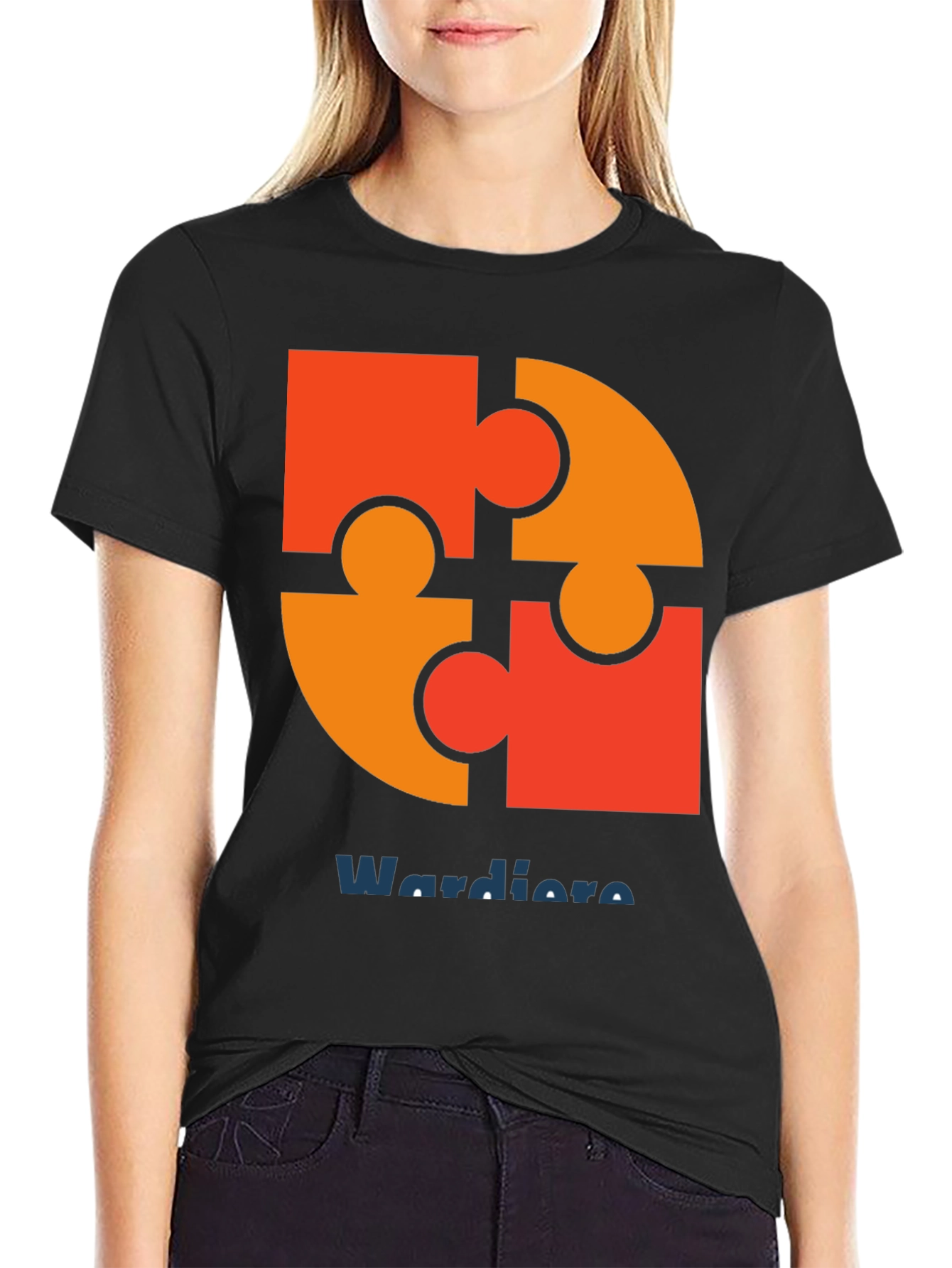 Black Puzzle Piece Graphic Tee - Wardiore Printed T-Shirt view 2