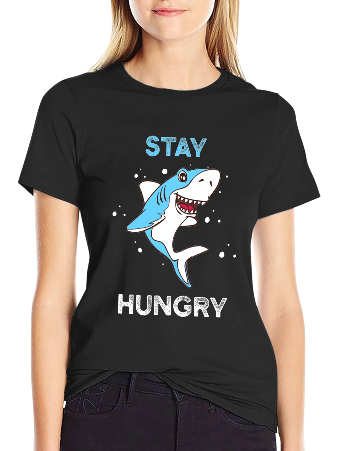 Black Stay Hungry Shark Graphic Tee view 2