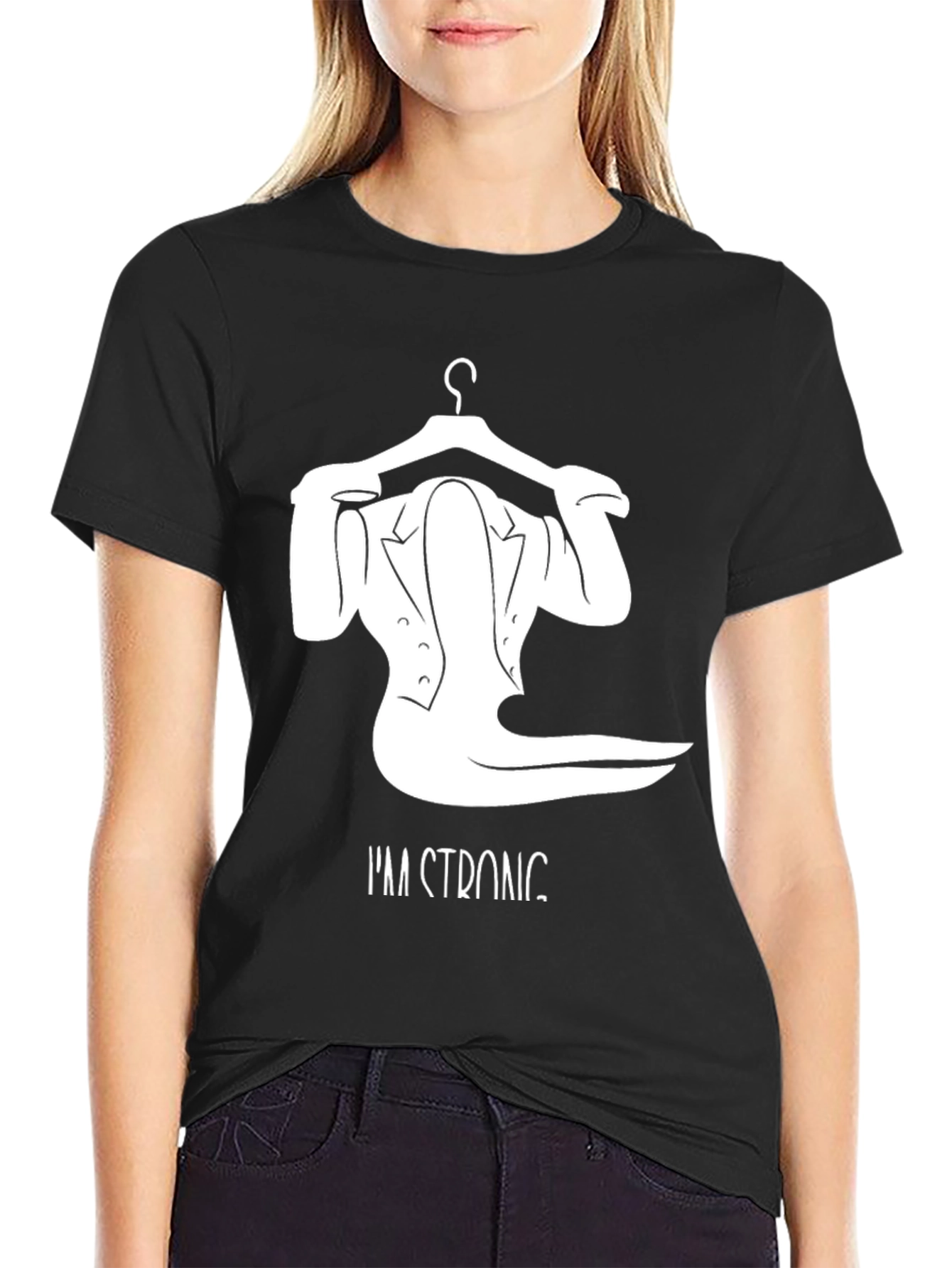 Black I'm Strong T-Shirt, Unique Hanger Design view 2