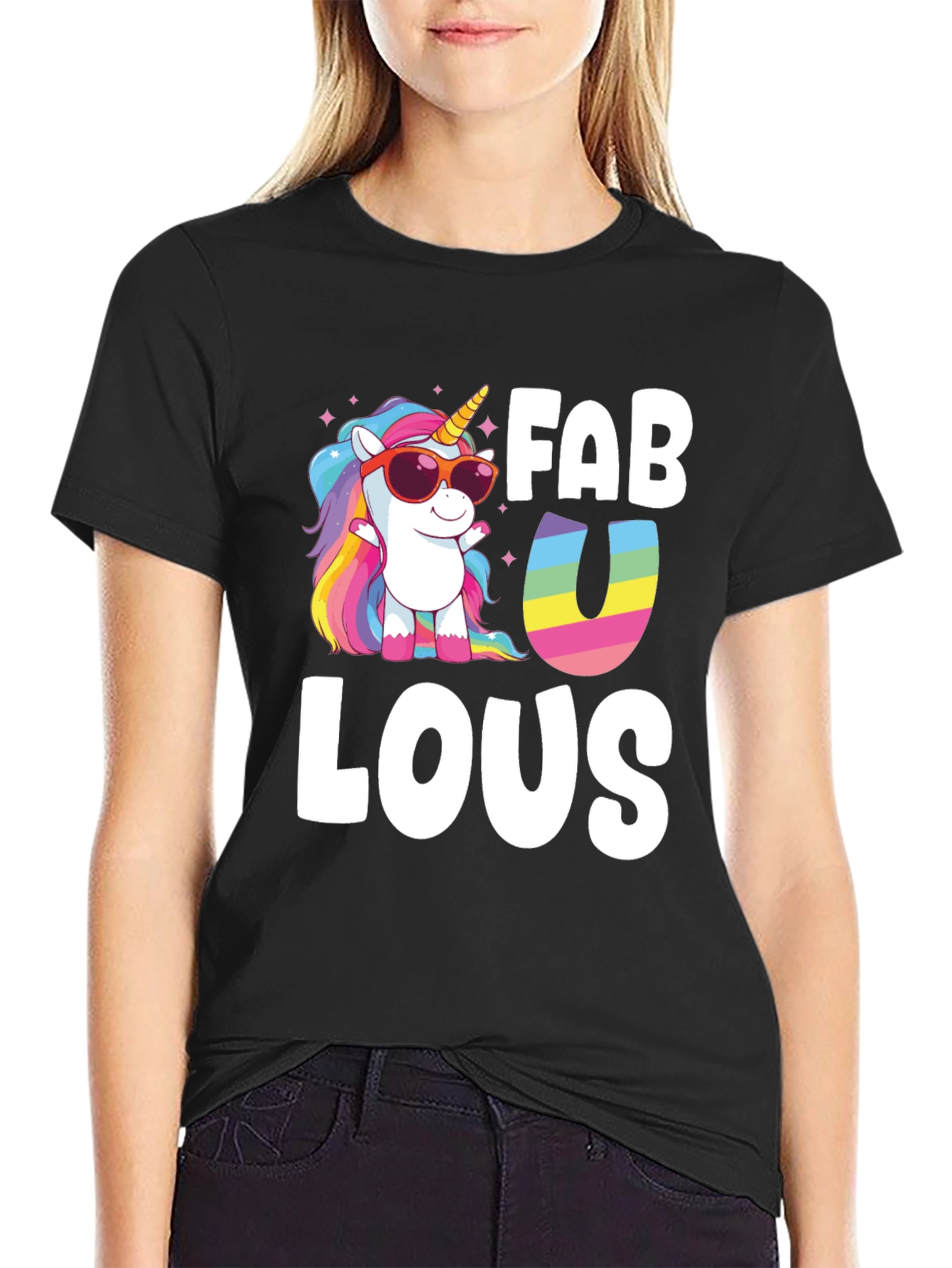 Black Fabulous Unicorn Graphic Tee - Black Cotton Blend view 2