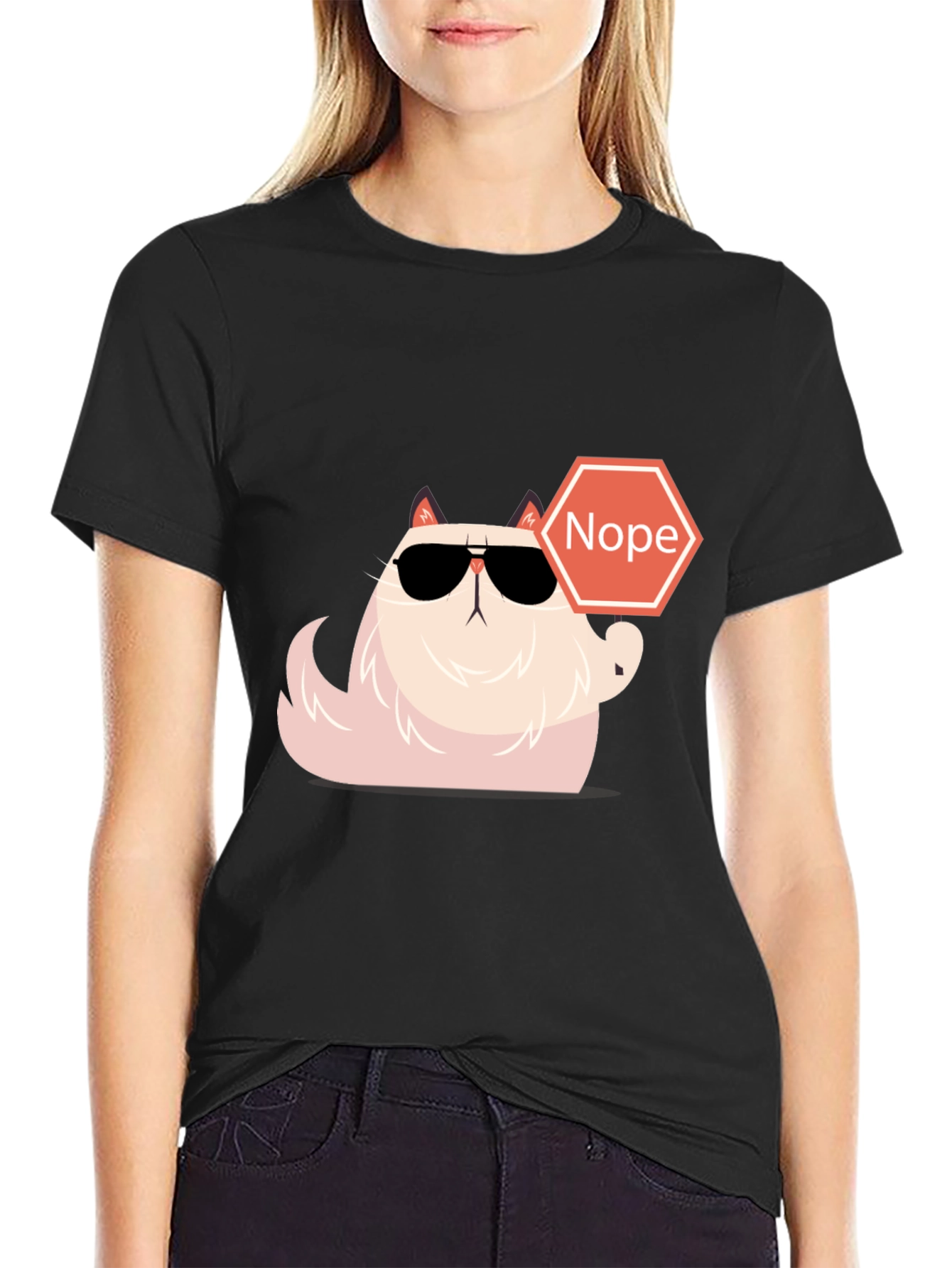 Black Cool Cat Nope T-Shirt - Funny Graphic Tee view 2