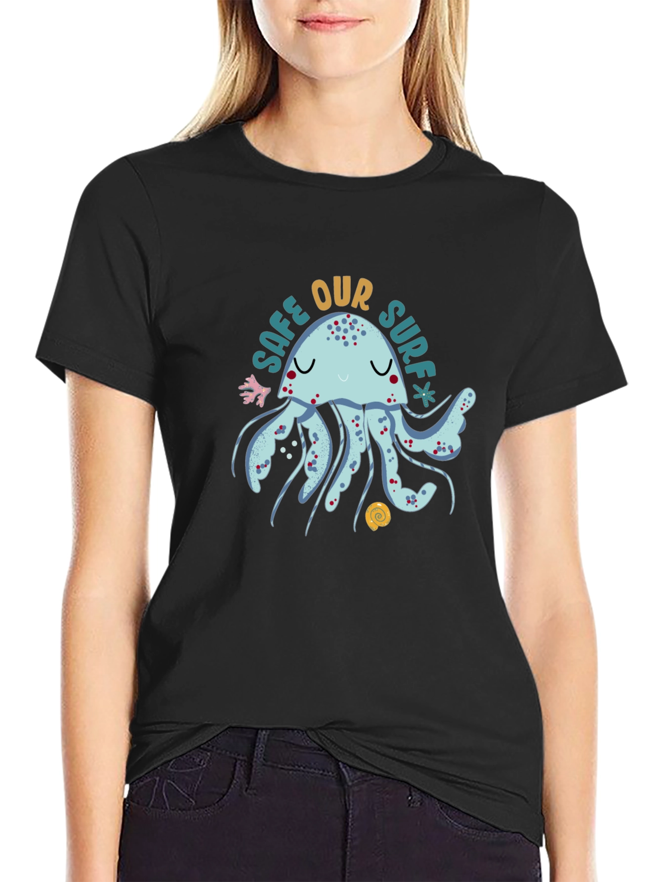 Black Save Our Surf Jellyfish Graphic Tee - Soft Cotton Comfort view 2