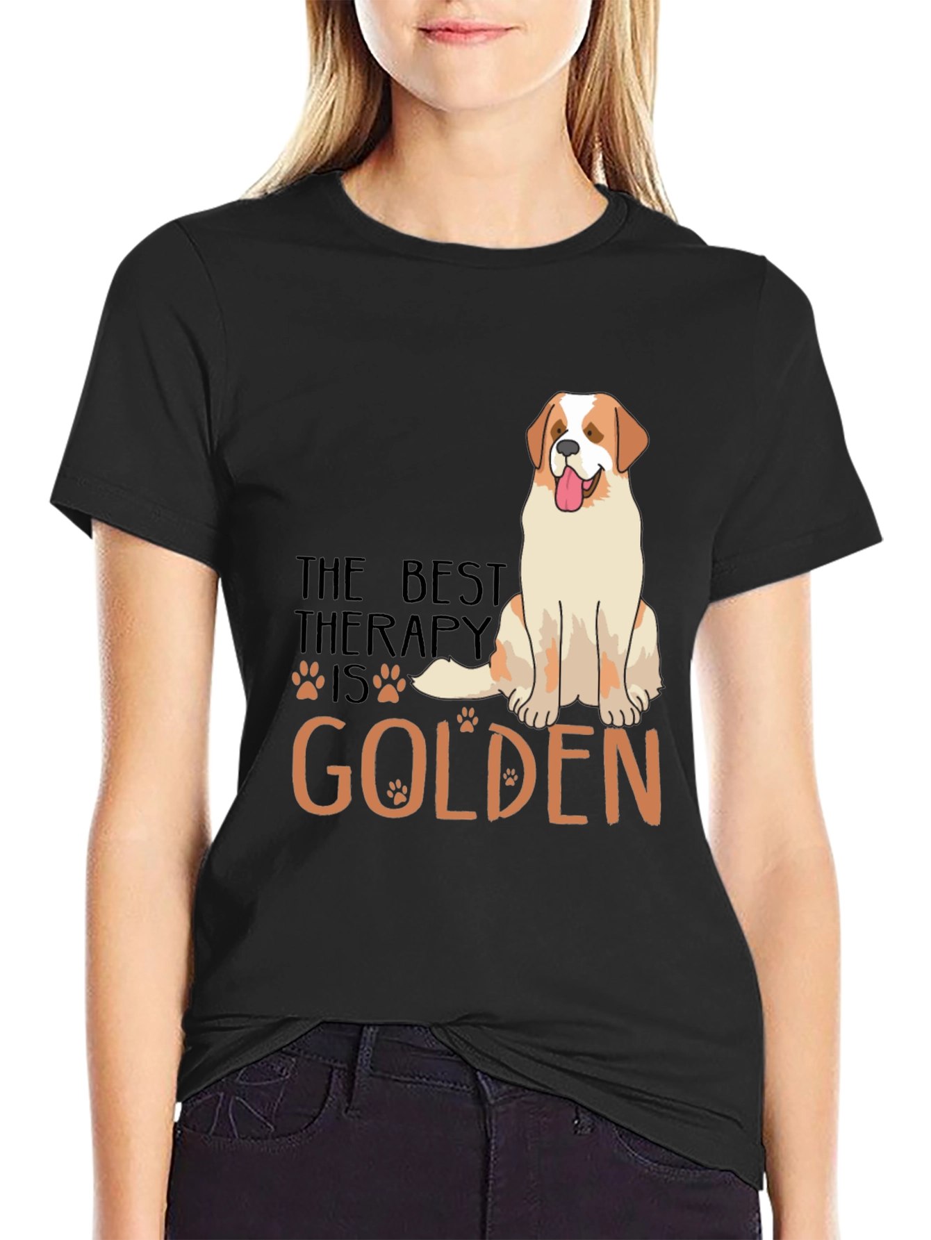 Black Golden Therapy Dog Graphic T-Shirt view 2