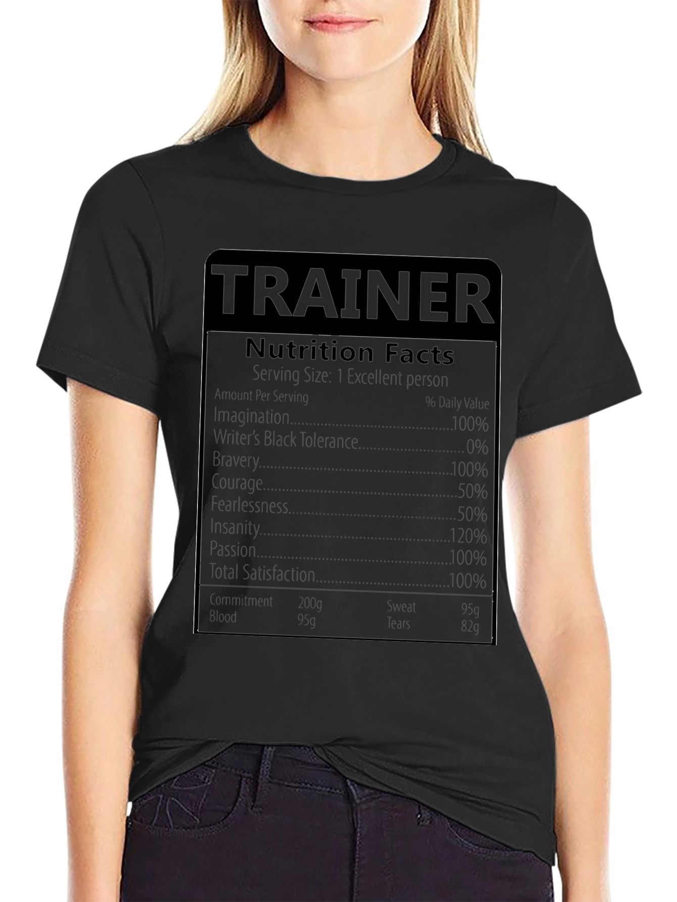 Black Trainer Nutrition Facts Black T-Shirt view 2