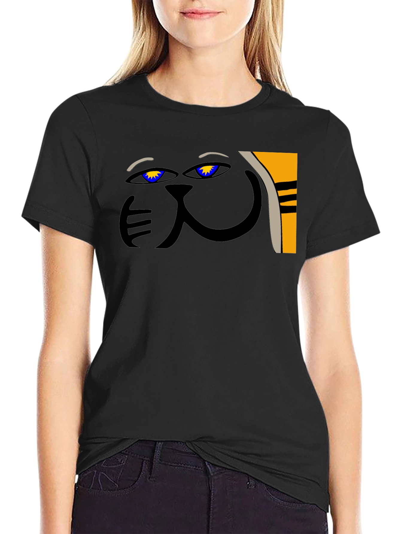 Black Abstract Cat Graphic Tee - Unique Style view 2