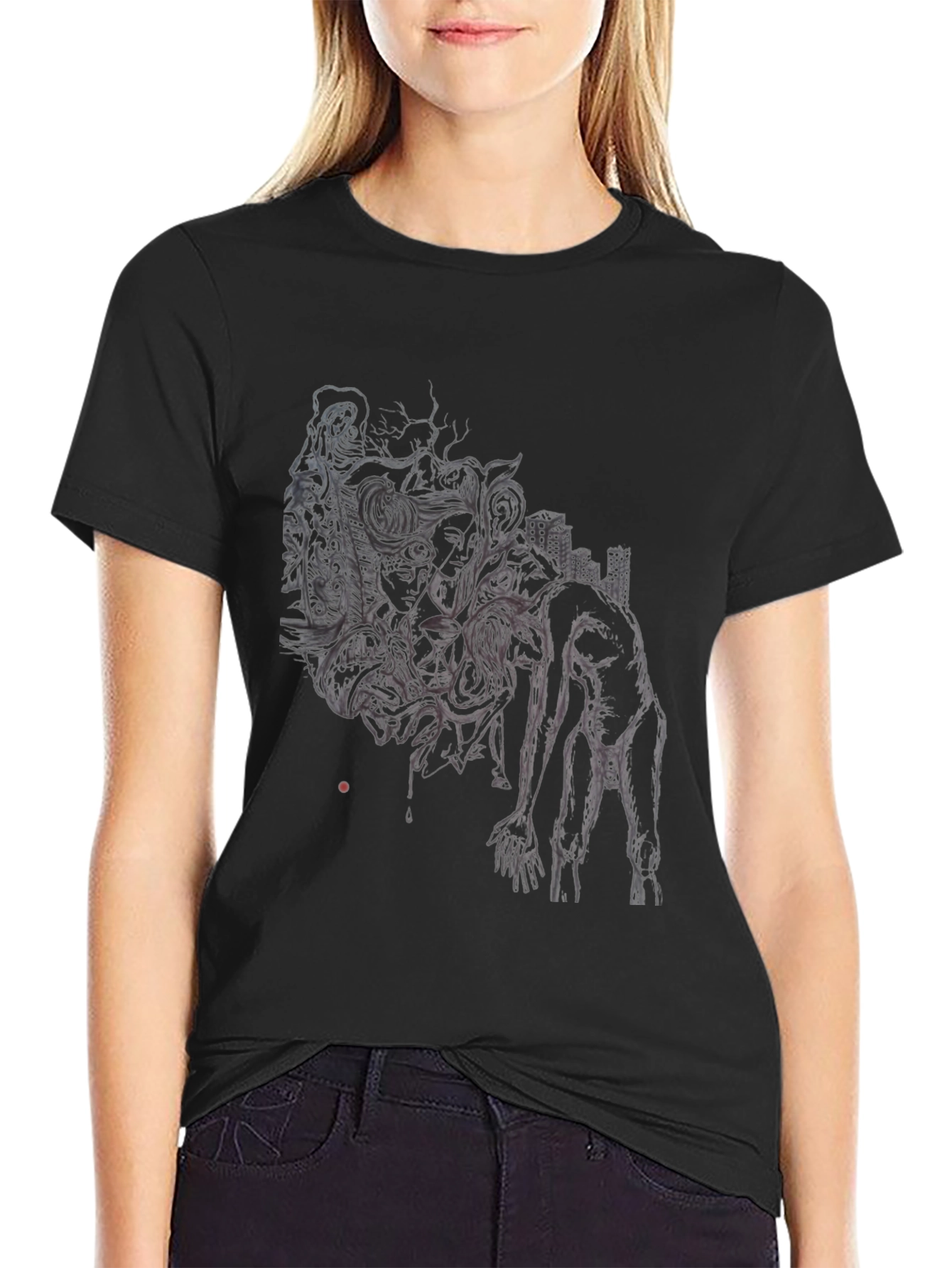 Black Unique Graphic Print Black T-Shirt view 2