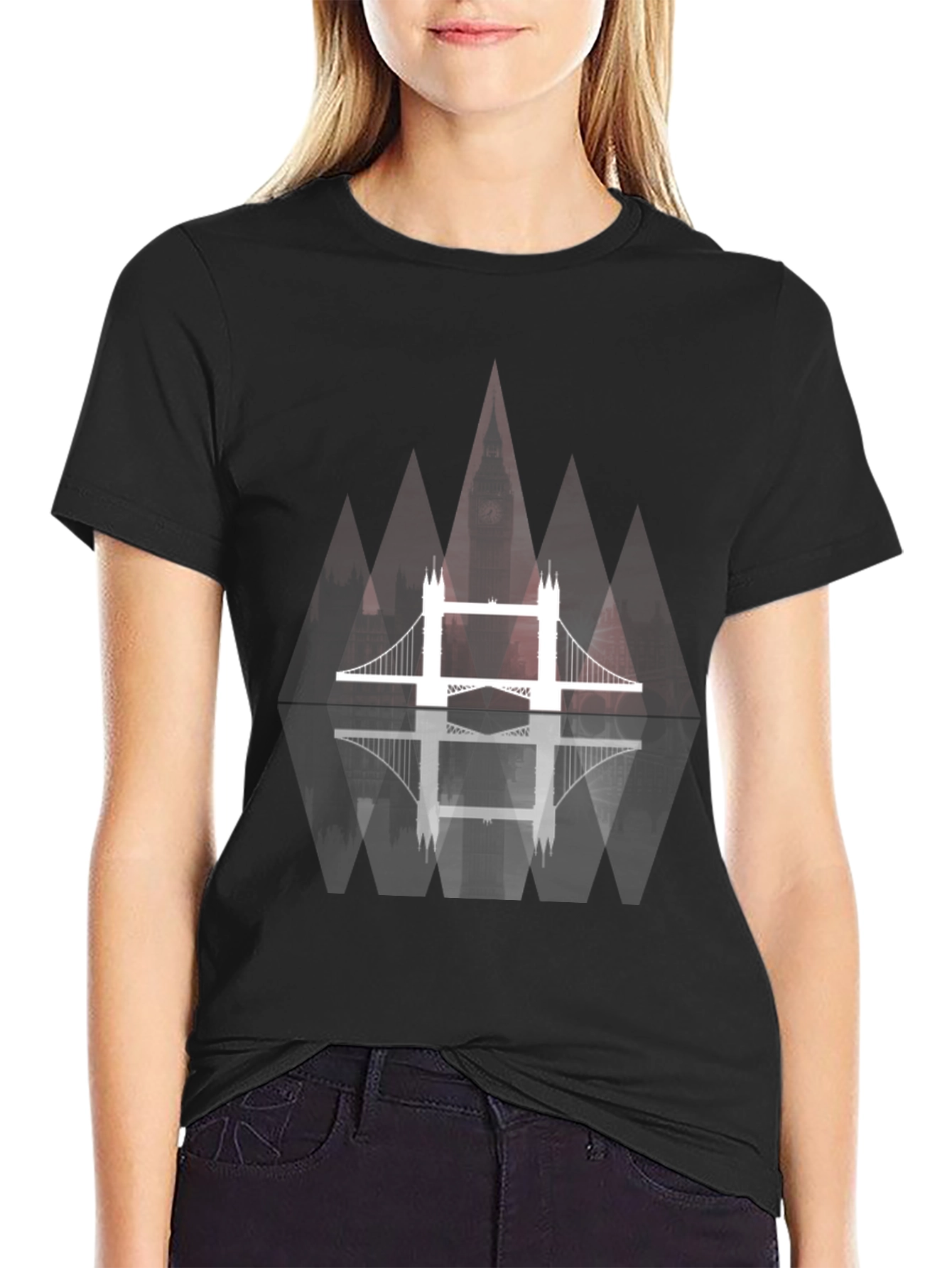 Black London Bridge Graphic Tee - Modern Design view 2
