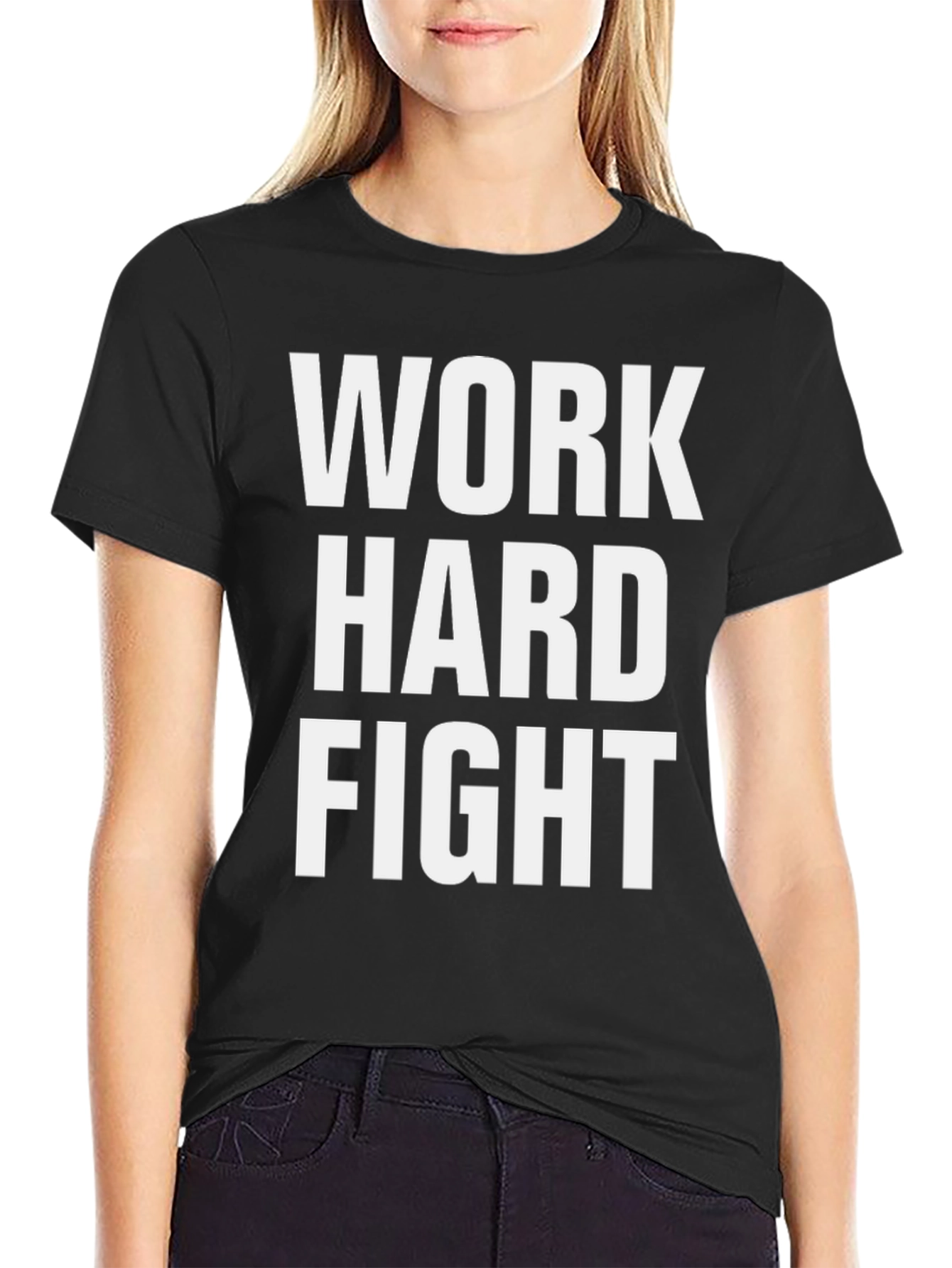 Black Work Hard Fight T-Shirt - Motivational Graphic Tee view 2