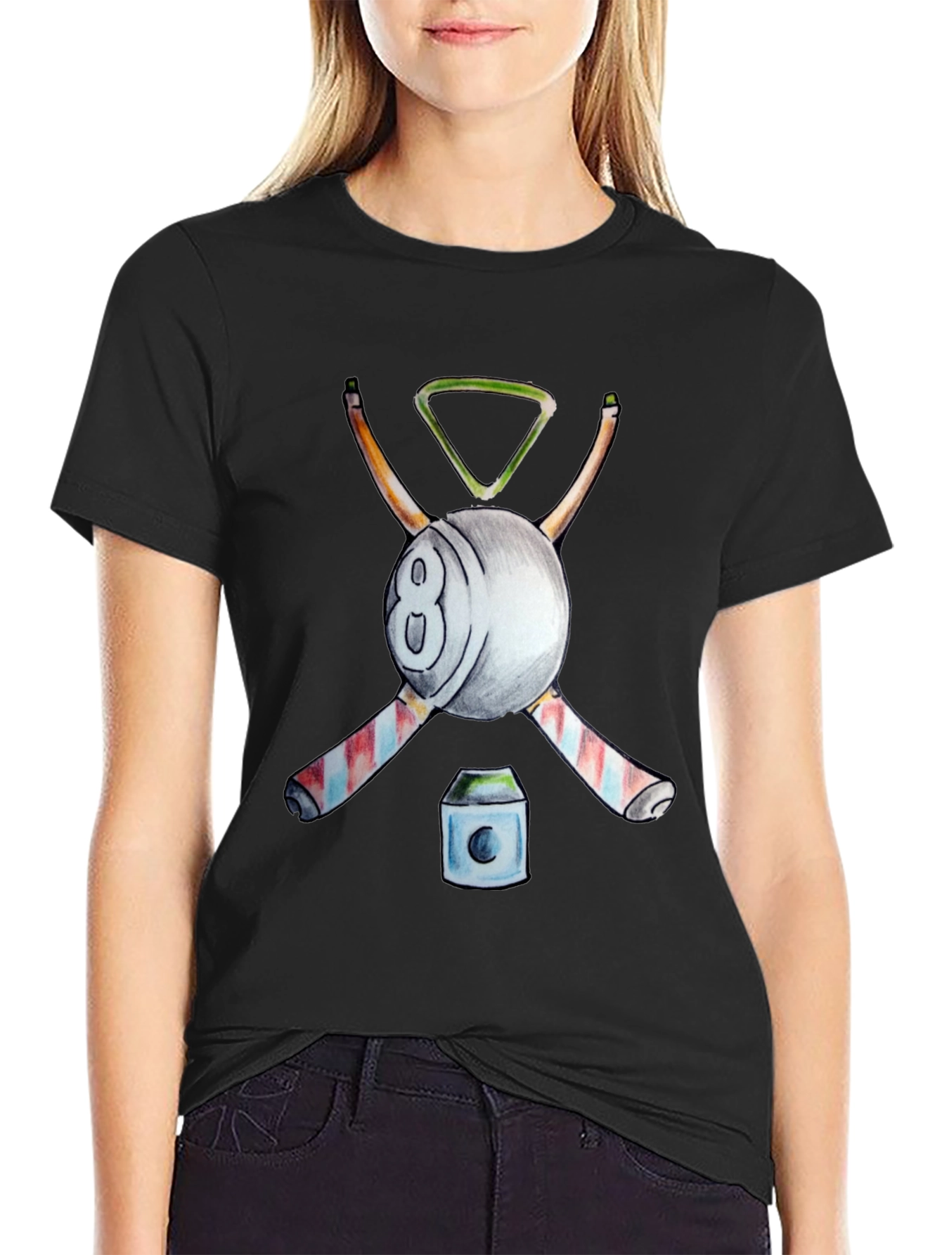 Black Cool Billiards Graphic T-Shirt - 8 Ball Design view 2