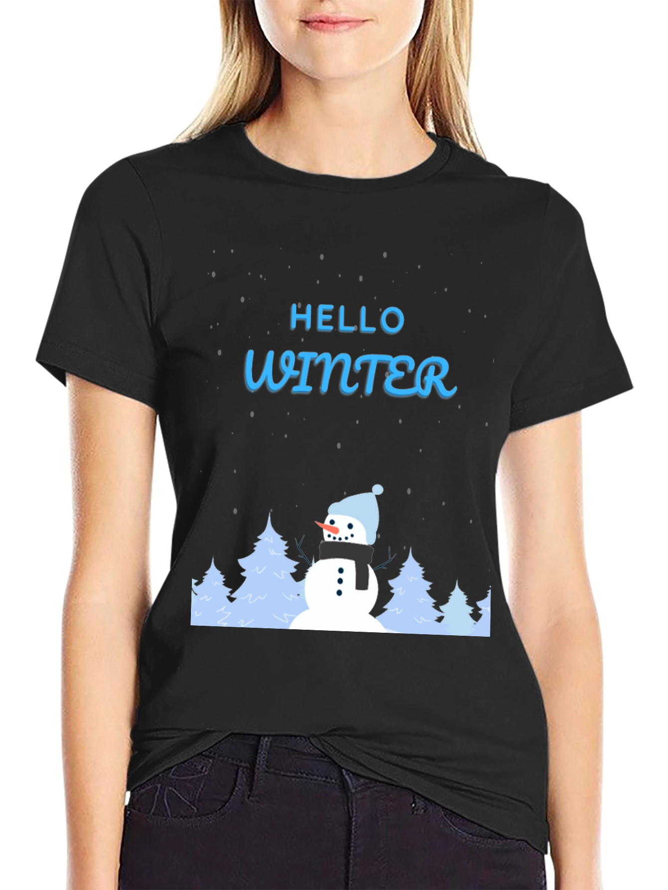 Black Hello Winter Snowman Graphic Tee view 2