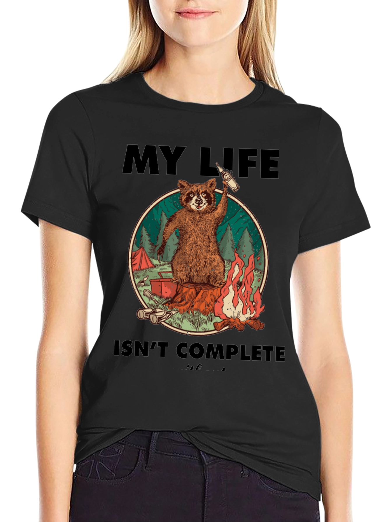 Black Raccoon Camping Graphic Tee - My Life Isn't Complete view 2