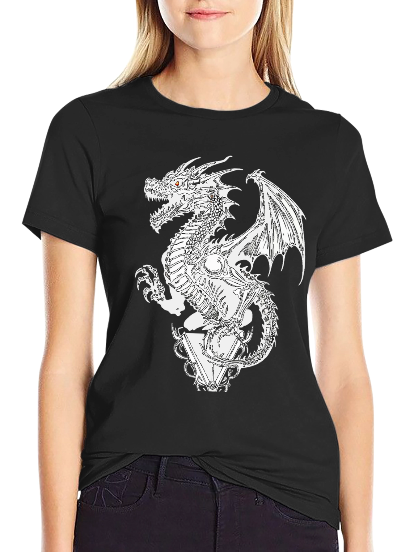 Black Dragon Skeleton Graphic Tee - Black view 2