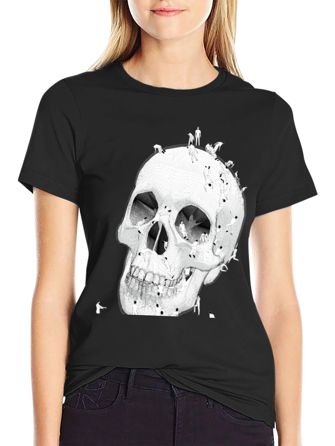 Black Skull Art Graphic T-Shirt - Black view 2