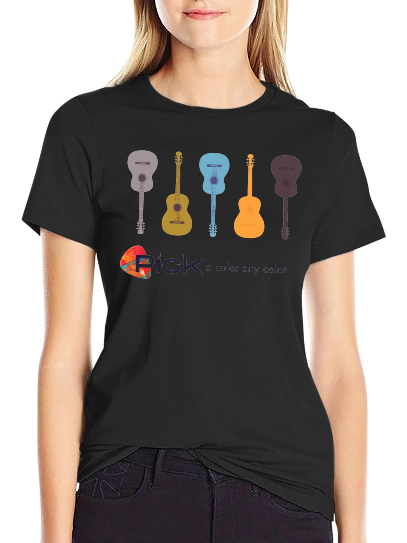 Black Guitar Pick Color T-Shirt - Music Lover Apparel view 2