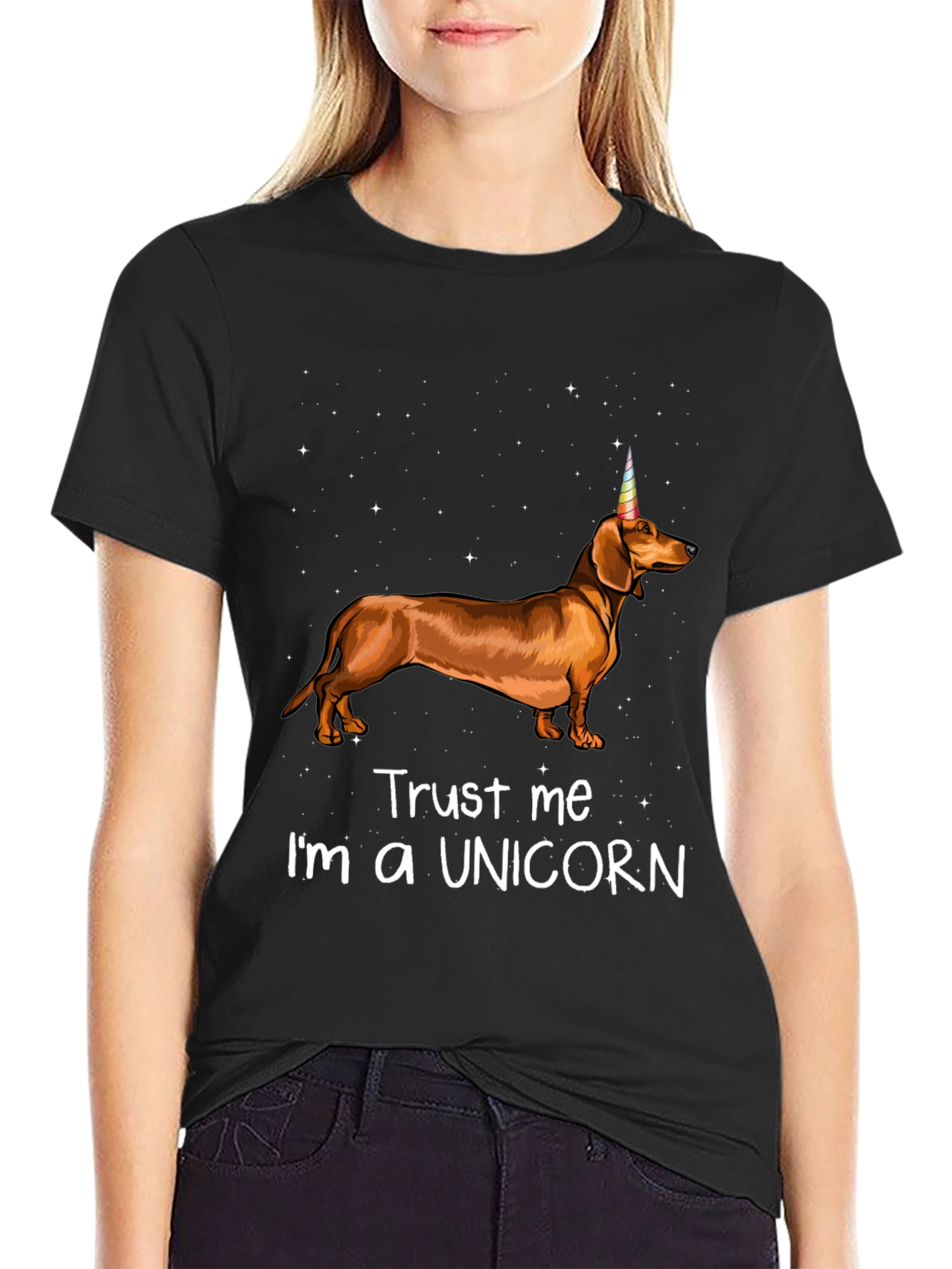 Black Dachshund Unicorn T-Shirt - Trust Me I'm a Unicorn view 2