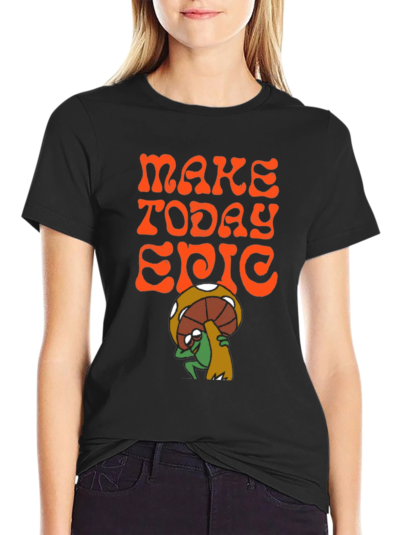 Black Make Today Epic T-Shirt - Groovy Mushroom Frog Tee view 2