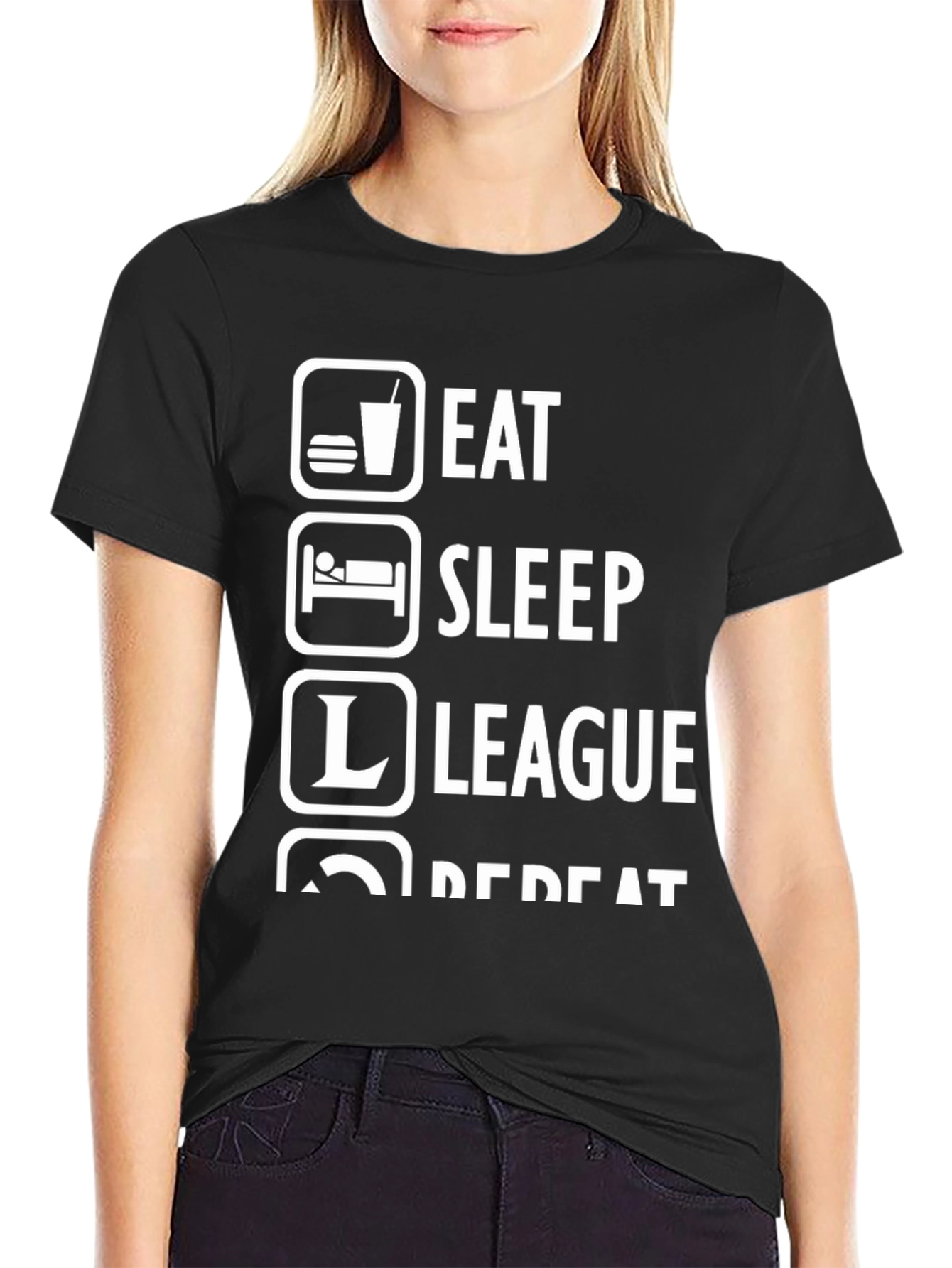 Black Eat Sleep League Repeat Black T-Shirt view 2