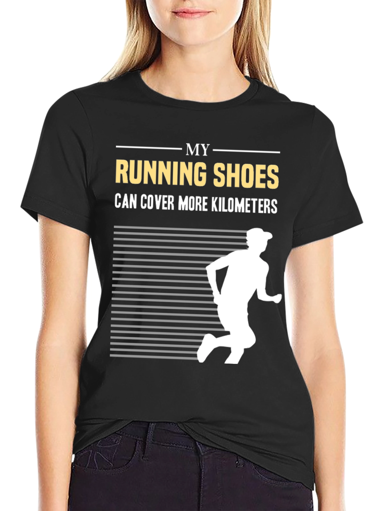 Black Running Shoes Kilometers Graphic Tee view 2