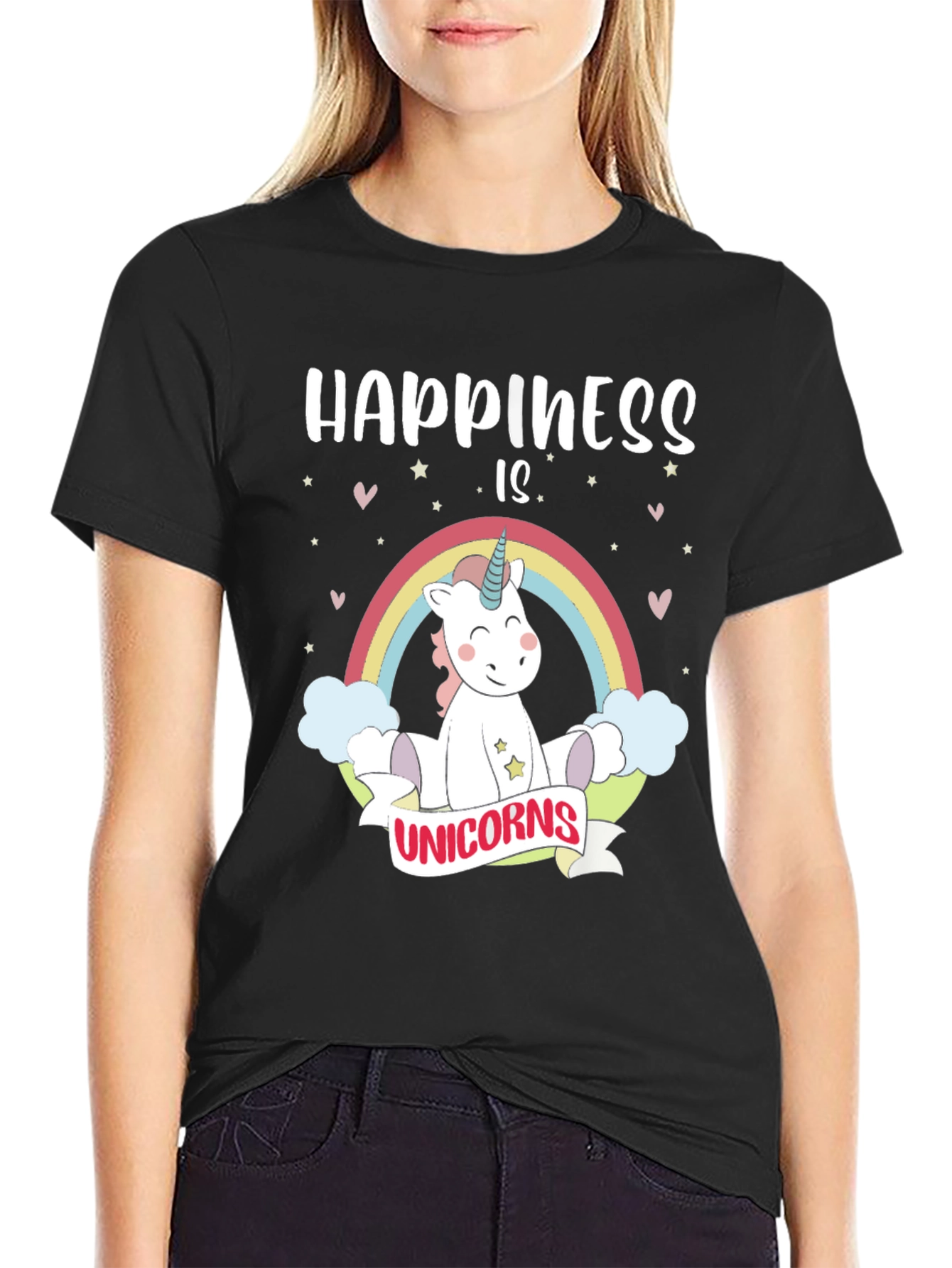 Black Happiness Is Unicorns Graphic T-Shirt view 2