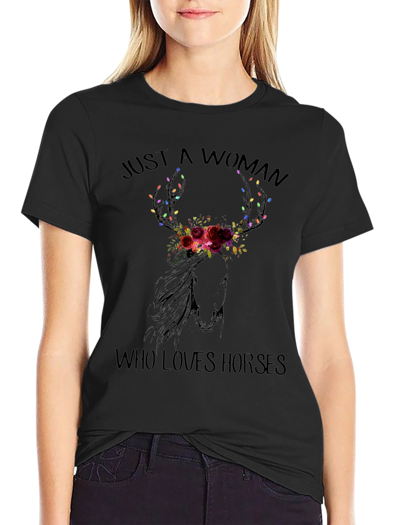 Black Just A Woman Who Loves Horses T-Shirt view 2