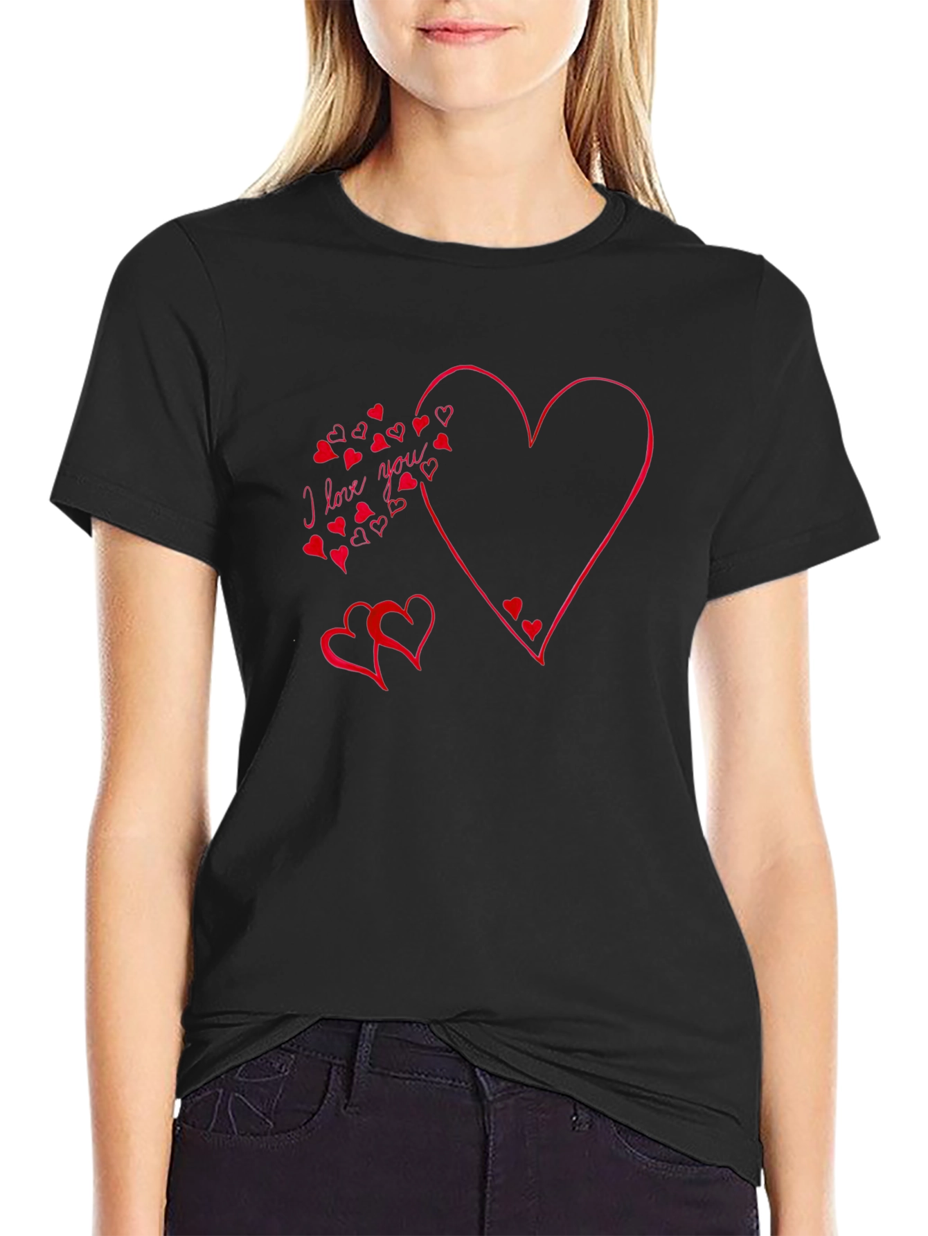 Black I Love You Heart T-Shirt - Black view 2
