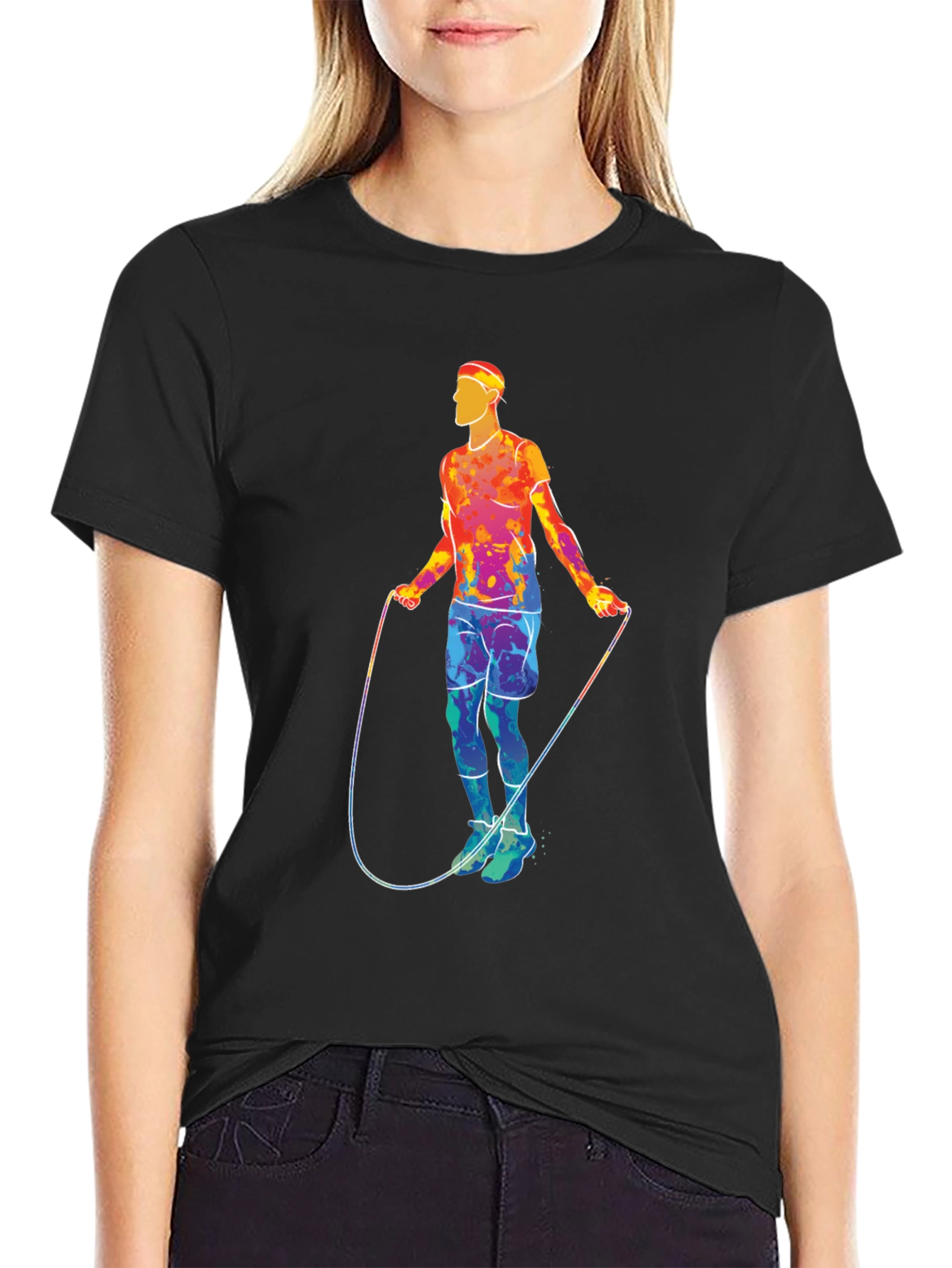 Black Retro Jump Rope Athlete Graphic T-Shirt view 2