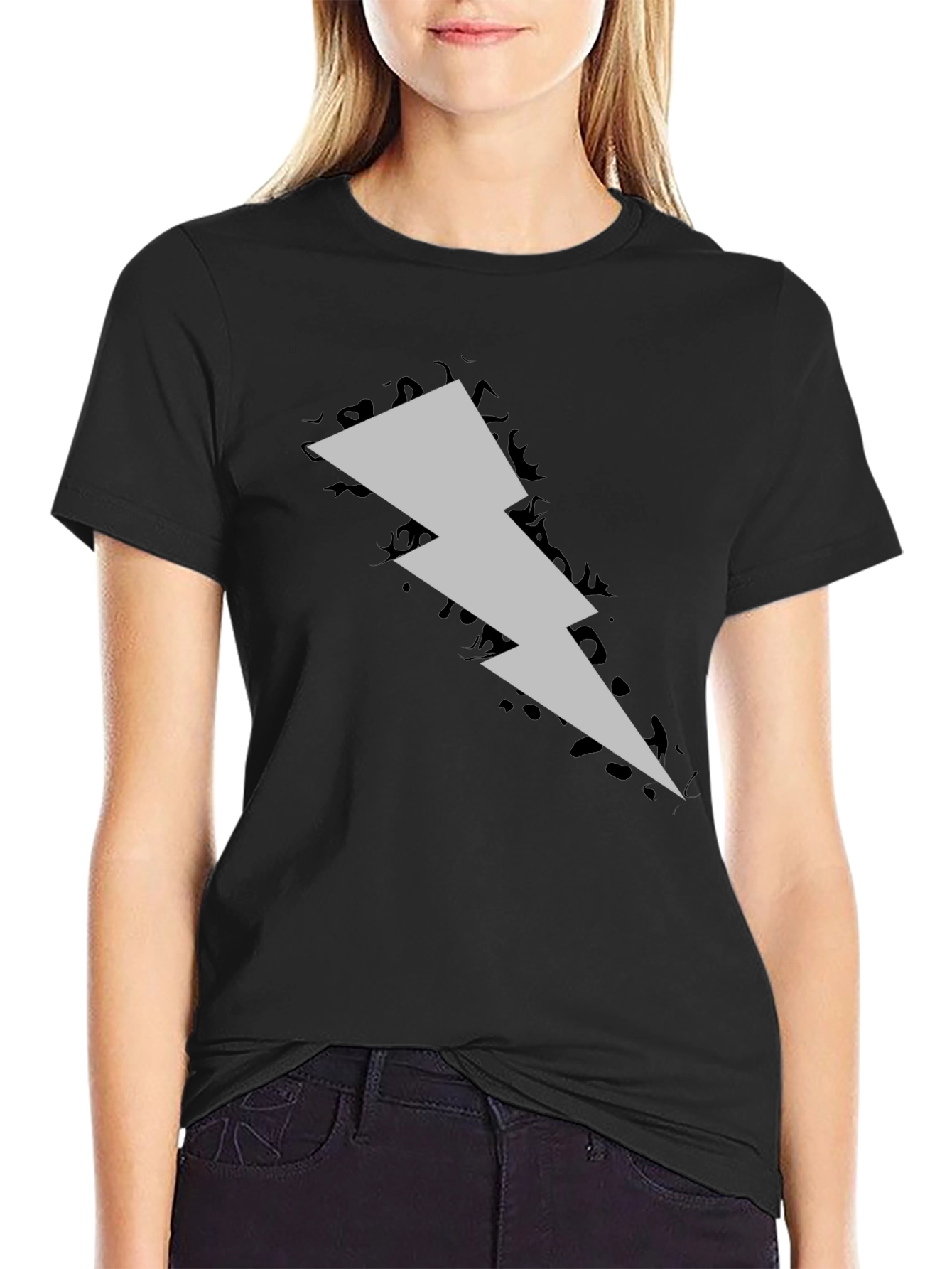 Black Lightning Bolt Graphic Tee - Black Cotton Casual Shirt view 2