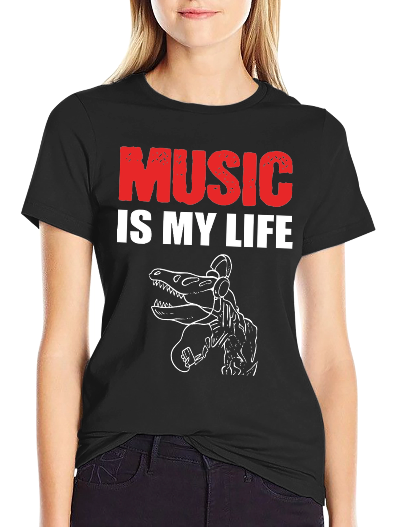 Black Music is My Life Dinosaur T-Shirt view 2