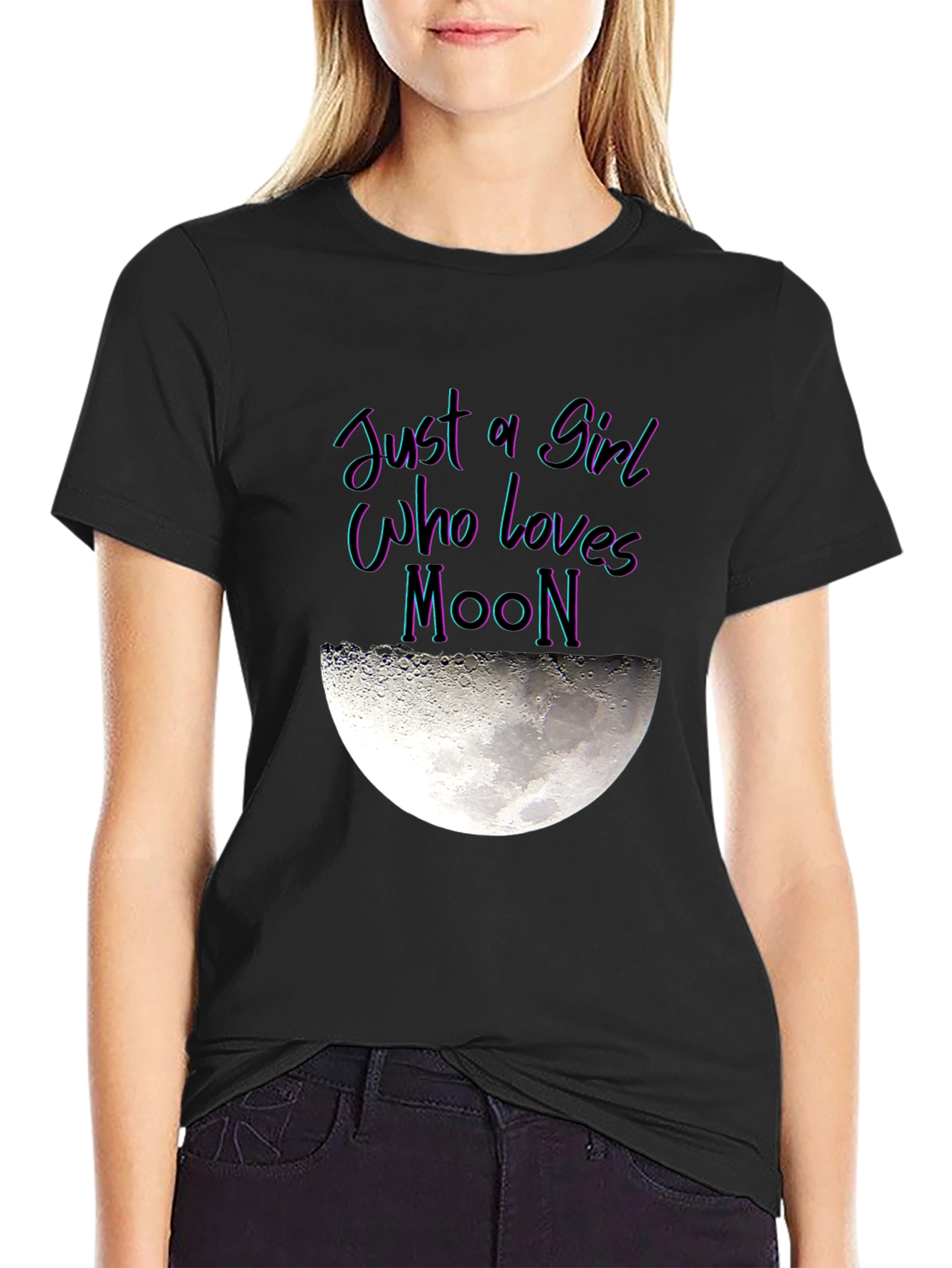 Black Just a Girl Who Loves Moon Graphic T-Shirt view 2