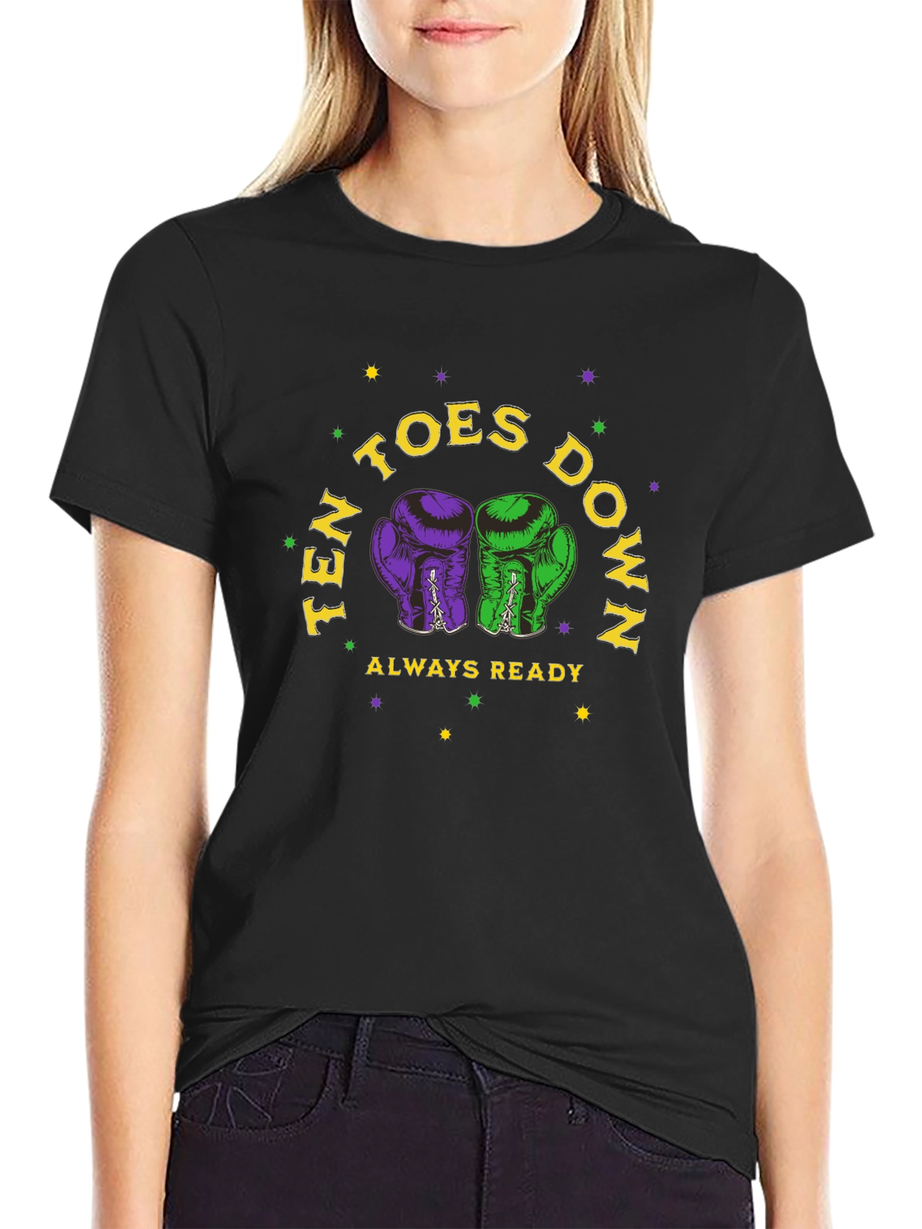 Black Ten Toes Down Boxing Glove Graphic Tee view 2