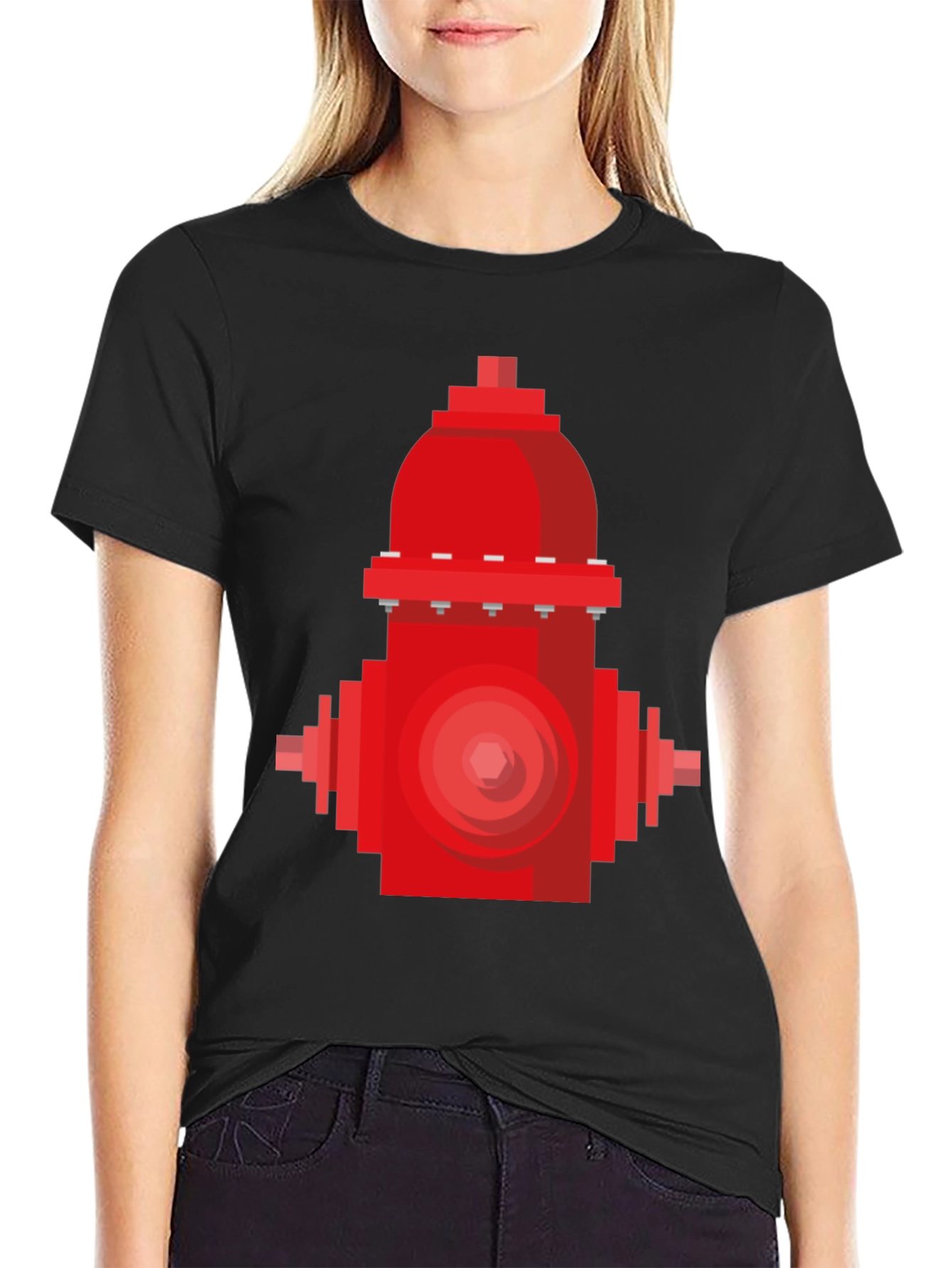 Black Pixel Fire Hydrant Graphic Tee - Black Cotton Shirt view 2