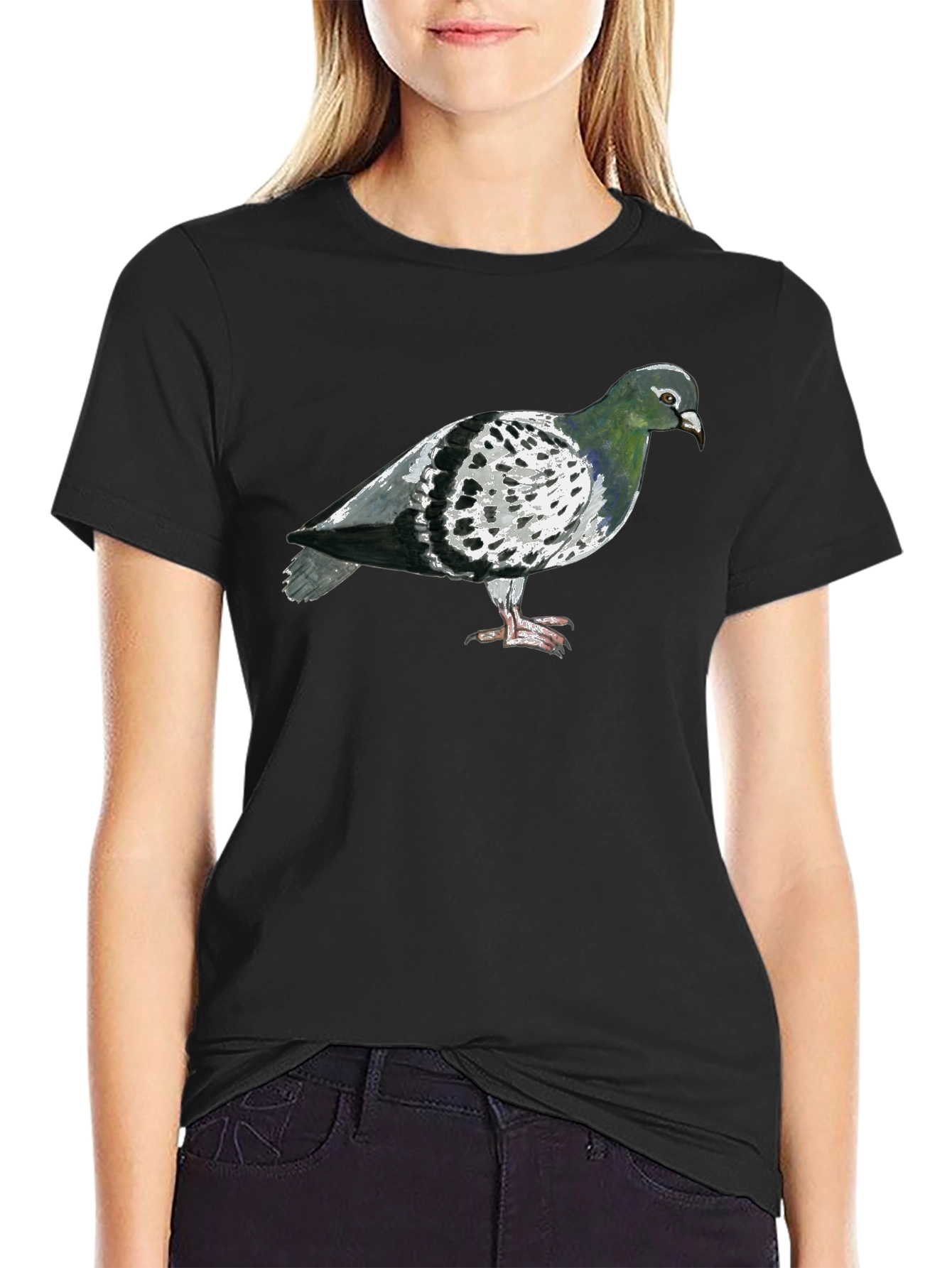 Black Pigeon Graphic T-Shirt - Black Crew Neck Tee view 2