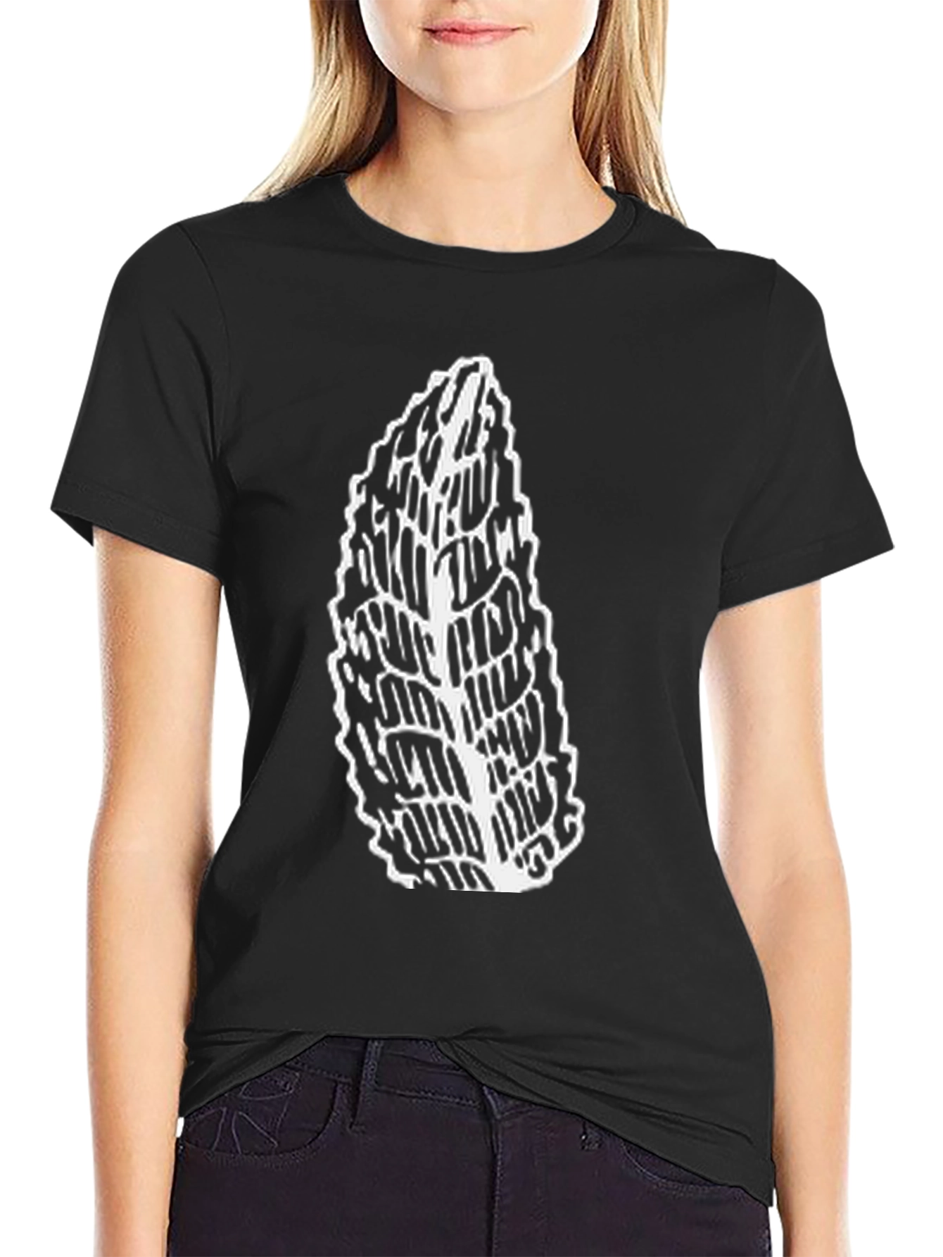 Black Men's Black Tee with Abstract Leaf Design view 2
