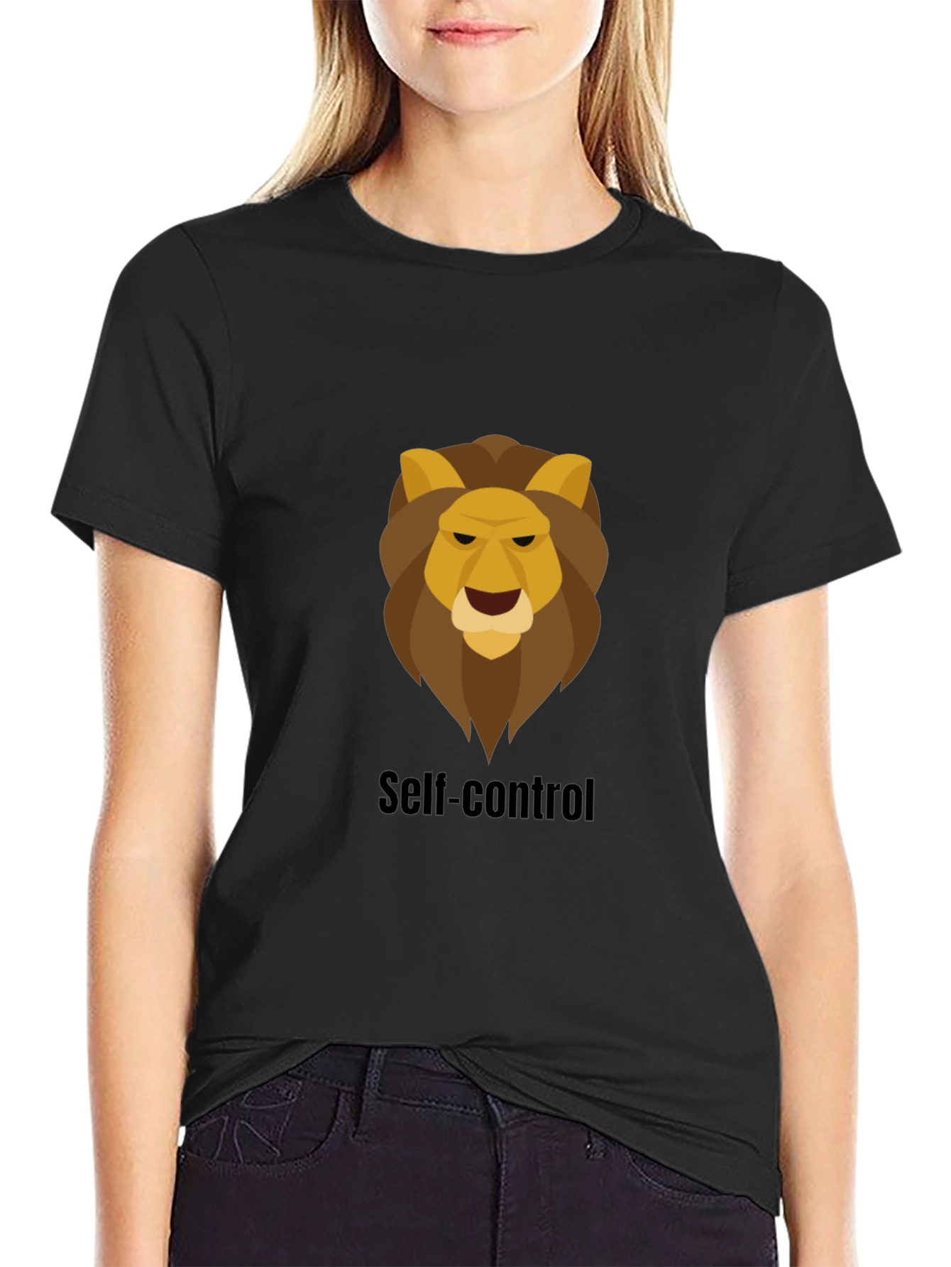 Black Self-Control Lion Graphic Black T-Shirt view 2