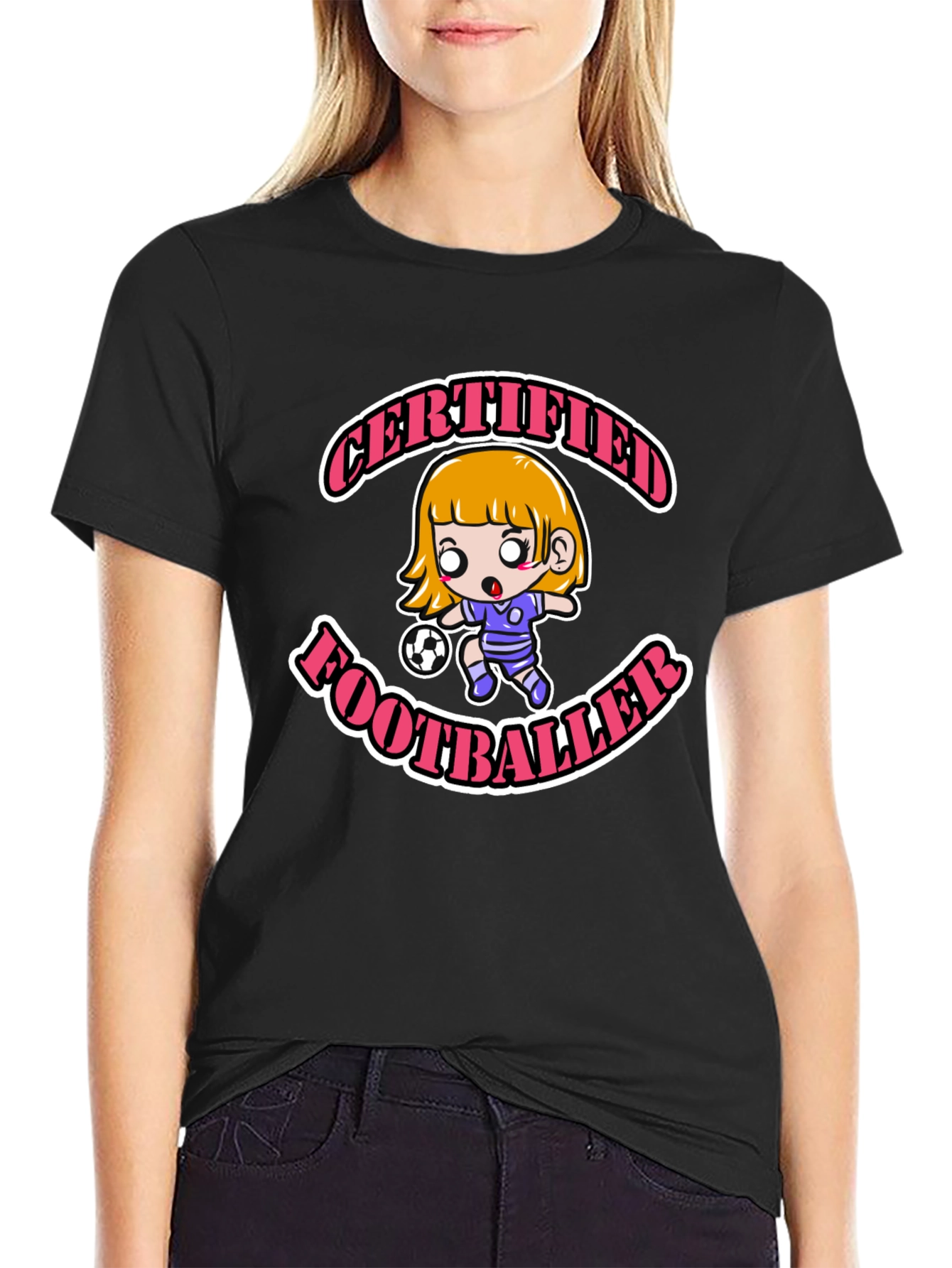 Black Certified Footballer Cartoon T-Shirt view 2