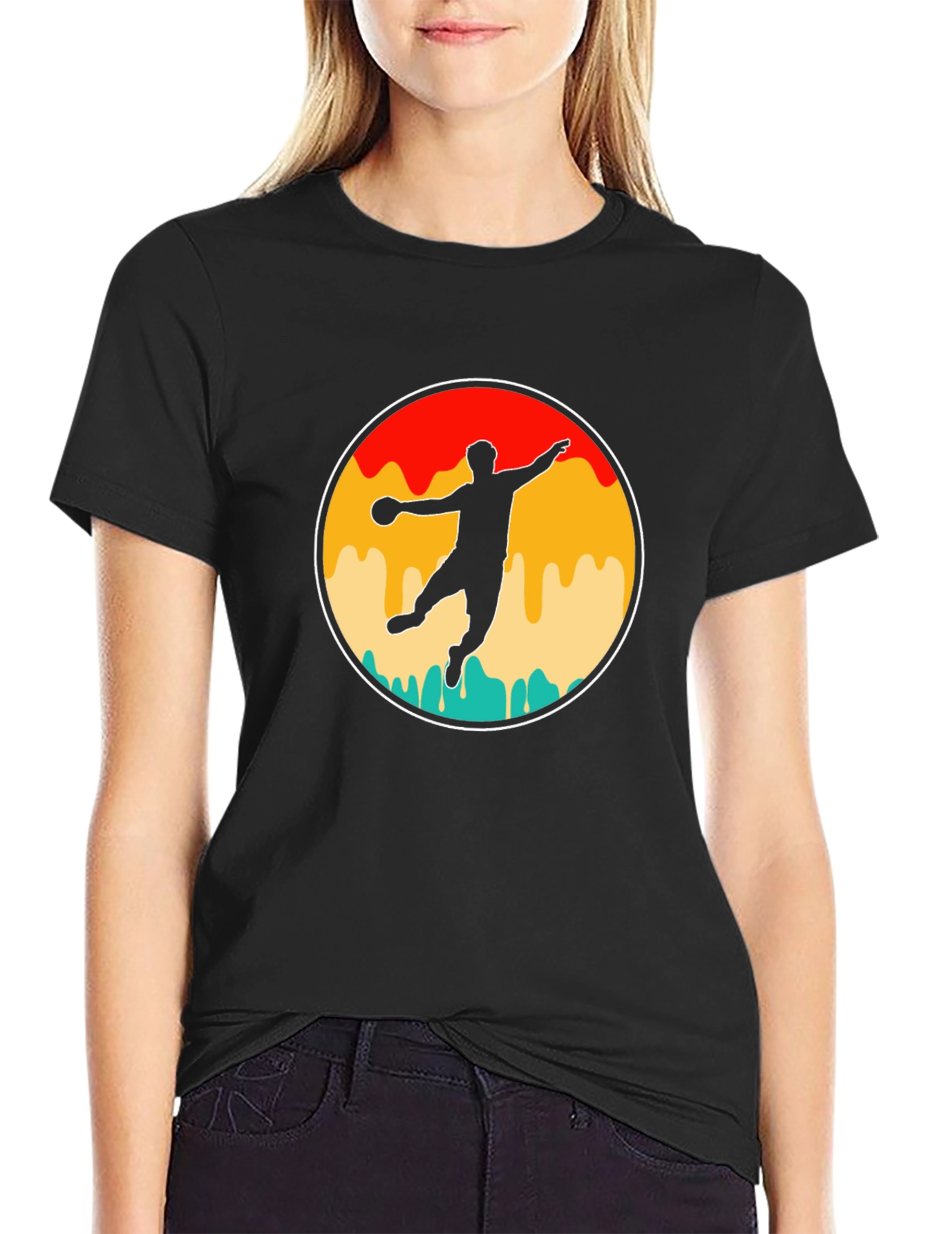 Black Retro Handball Player T-Shirt view 2