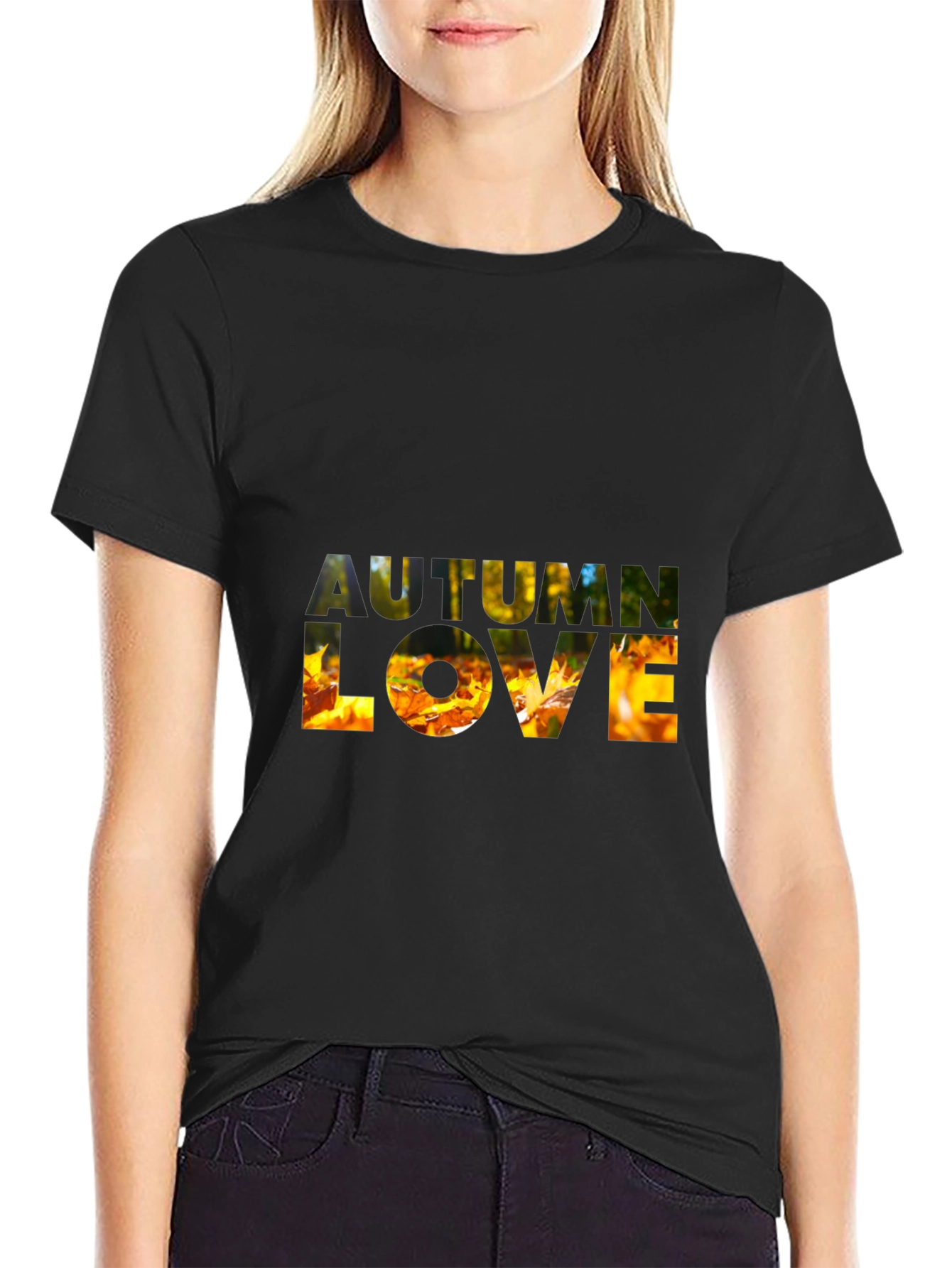 Black Autumn Love Graphic T-Shirt - Fall Season Tee view 2
